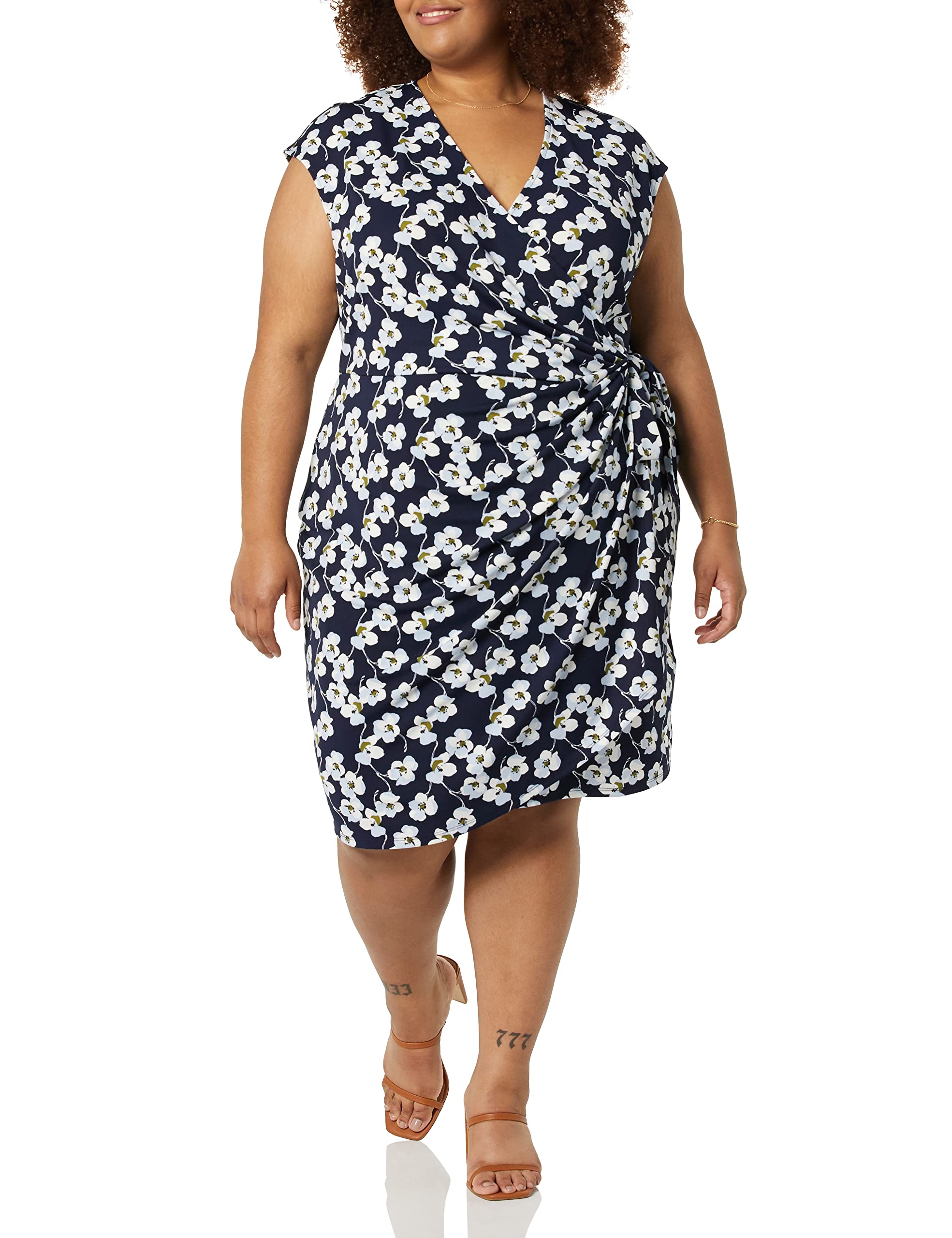 Robe Cache-cœur Bleu Marine Fleurs B