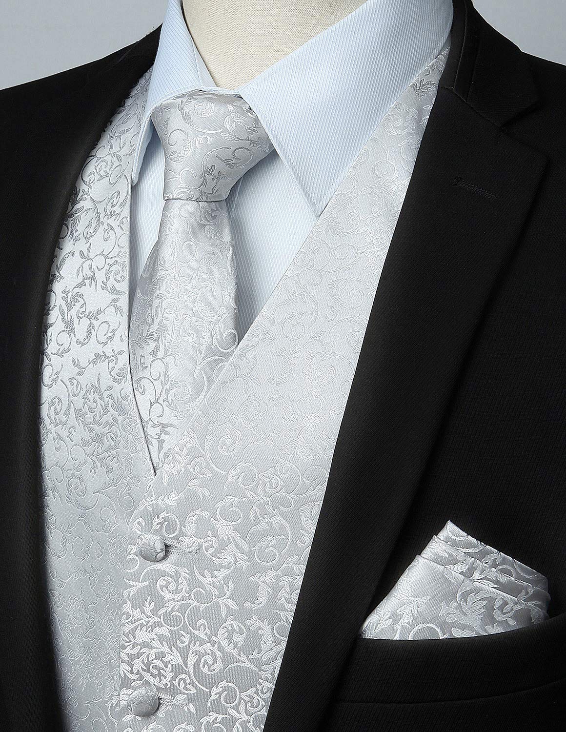 Gilet Homme plus Cravate & Pochette Argenté et gris-1 F