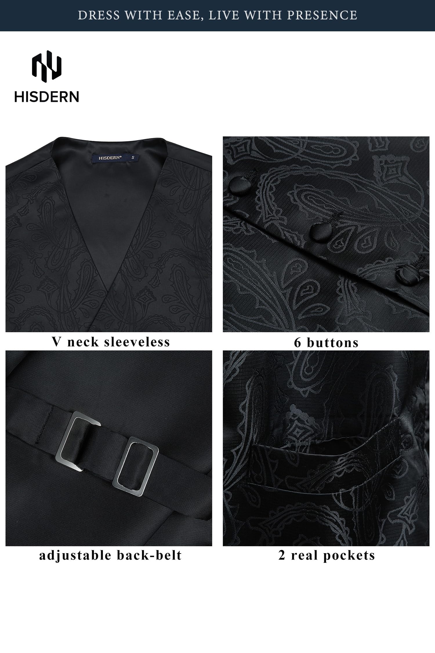 Gilet Homme plus Cravate & Pochette Noir-3 F