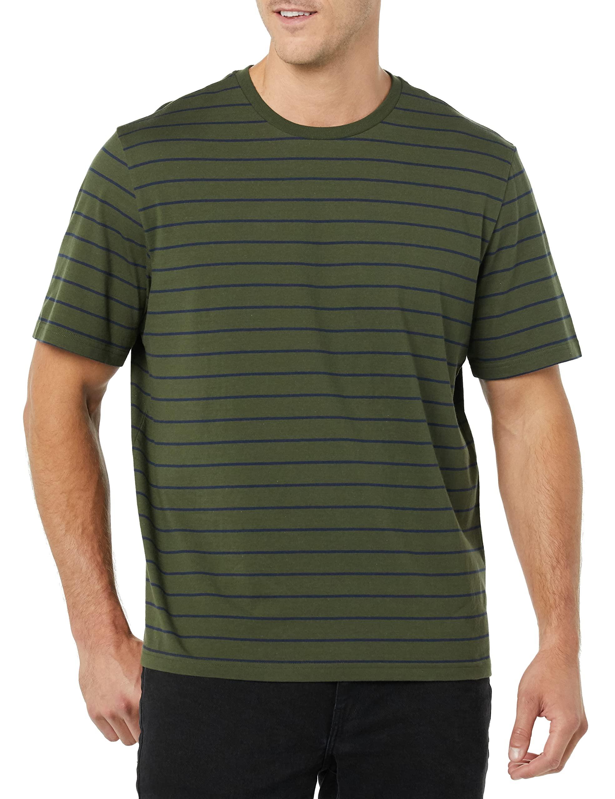 T-shirt Homme Confortable Bleu Marine Vert Olive Rayures I