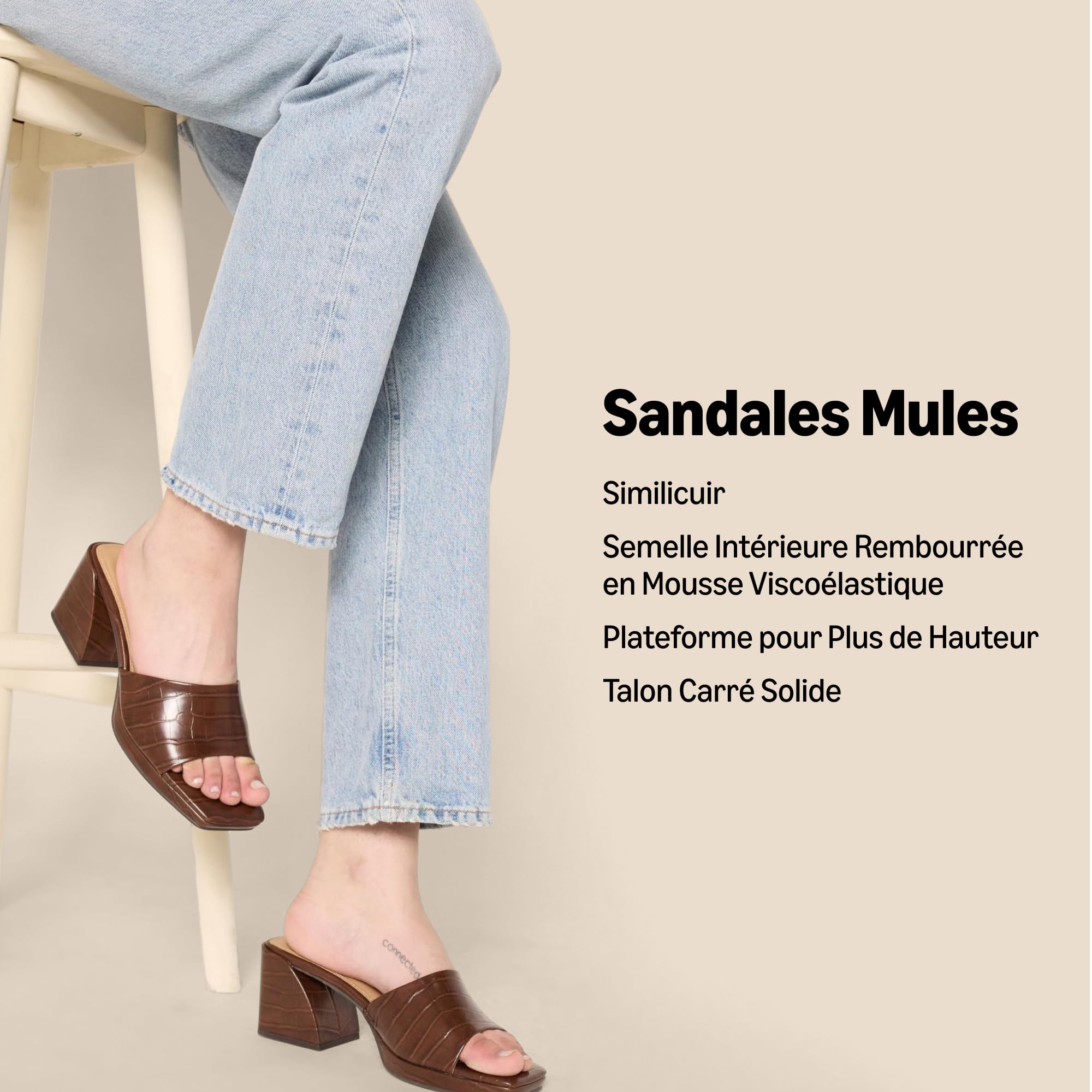 Sandales Platform Mule Similicuir Brun Clair A