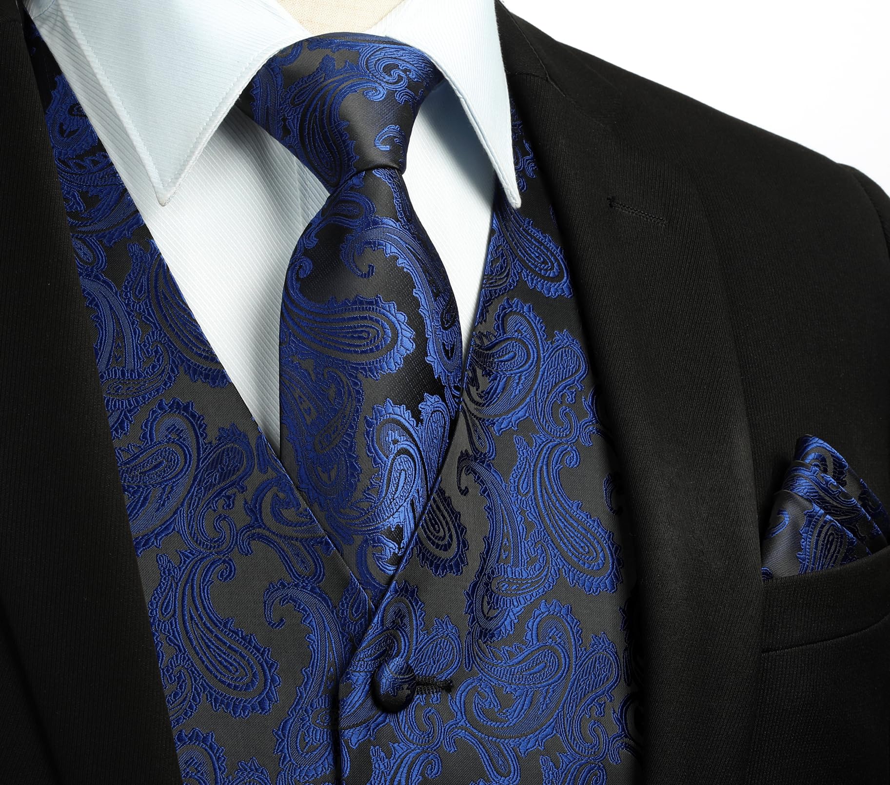 Gilet Homme plus Cravate & Pochette Bleu marine et noir-N F