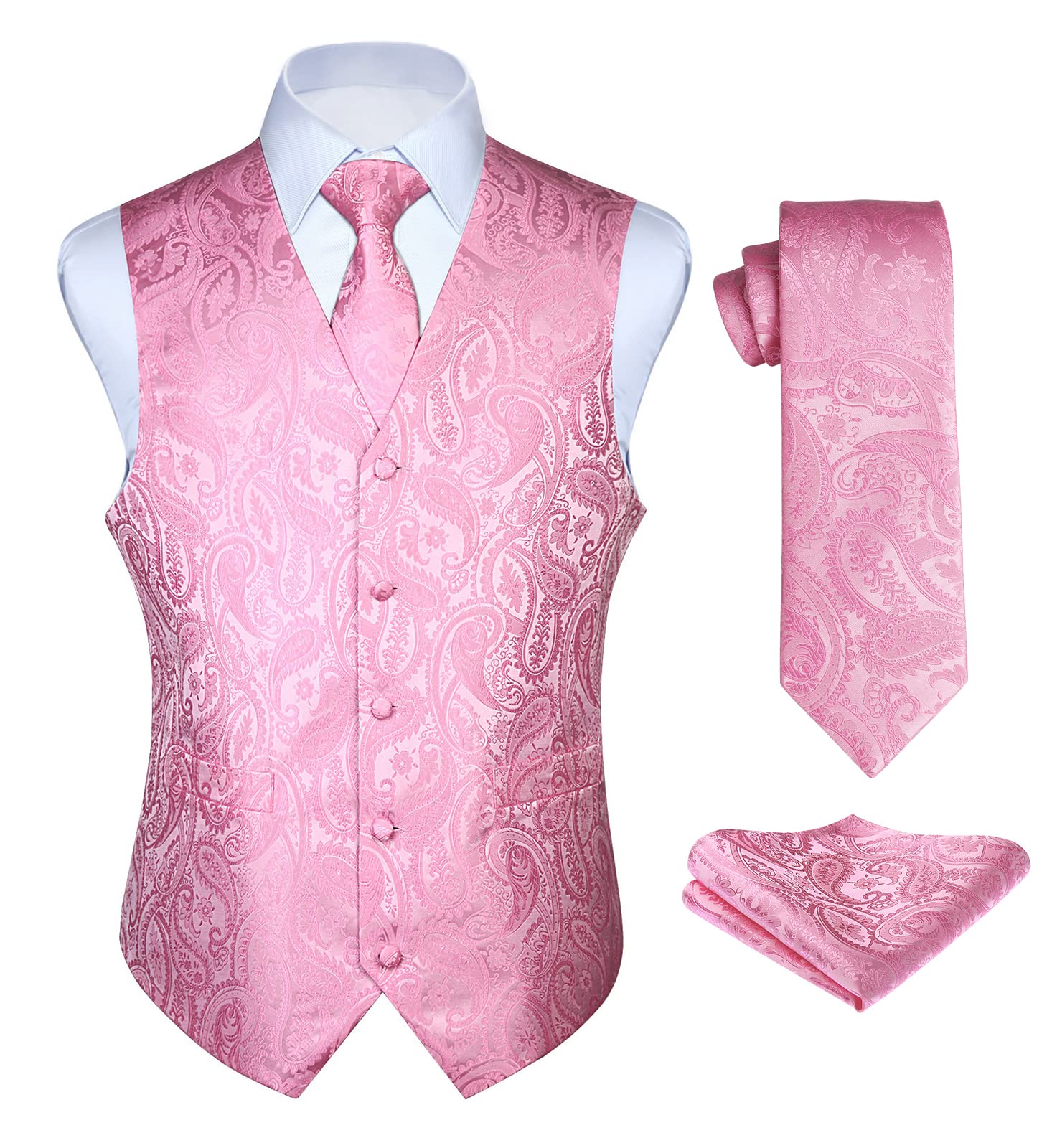 Gilet Homme plus Cravate & Pochette Rose F