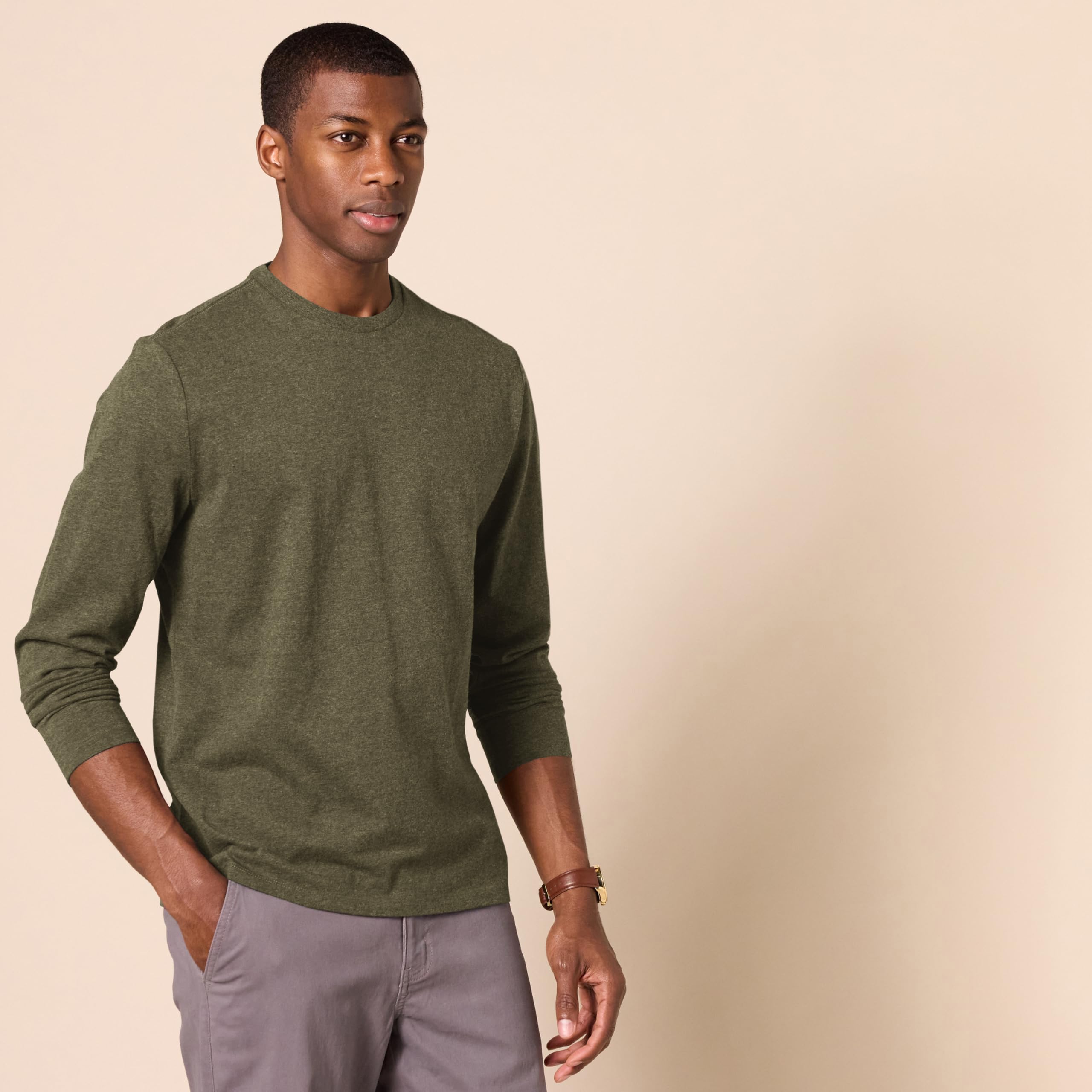 T-Shirt Manches Longues Homme Vert Olive Chiné J