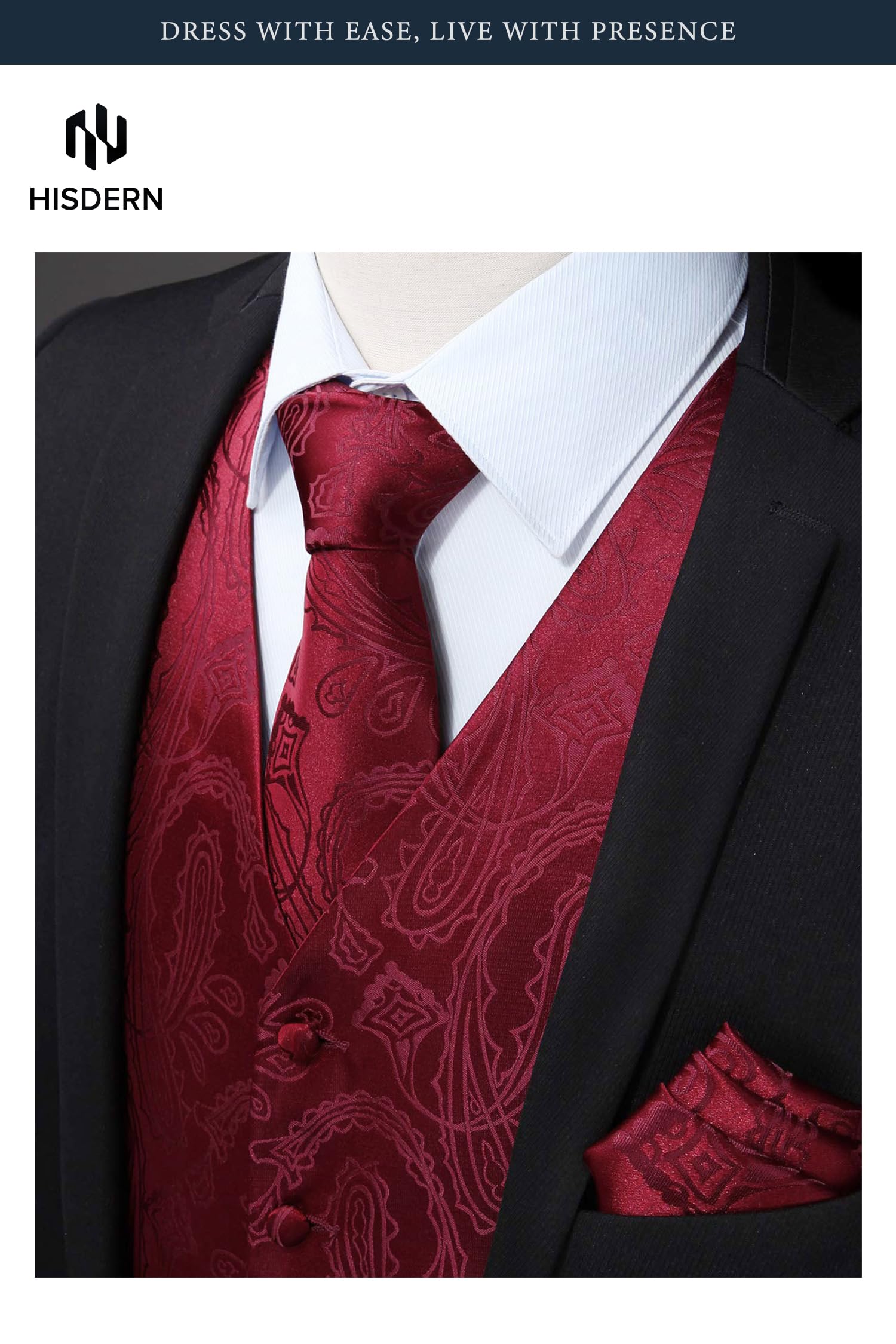 Gilet Homme plus Cravate & Pochette Bourgogne F