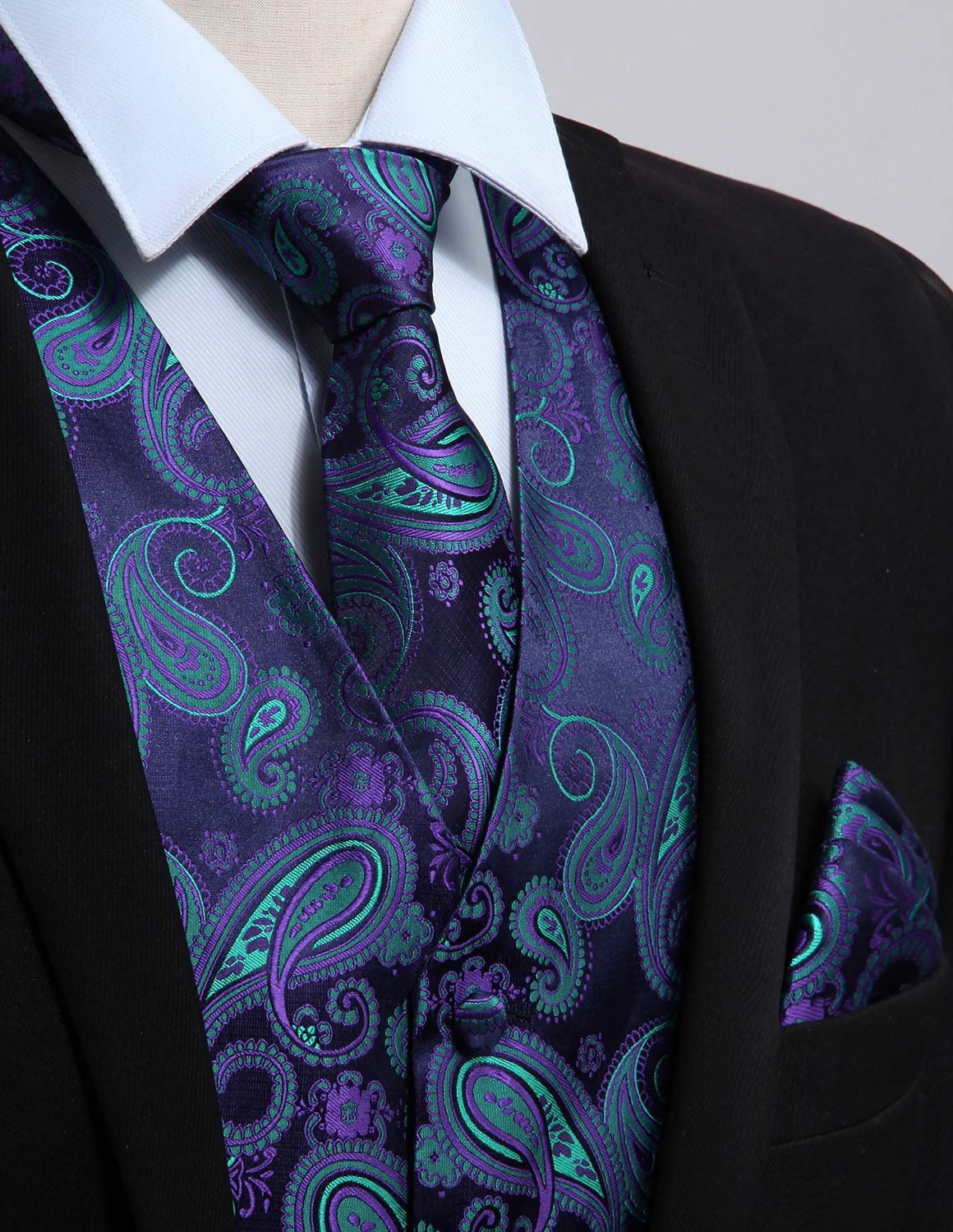 Gilet Homme plus Cravate & Pochette Violet vert F