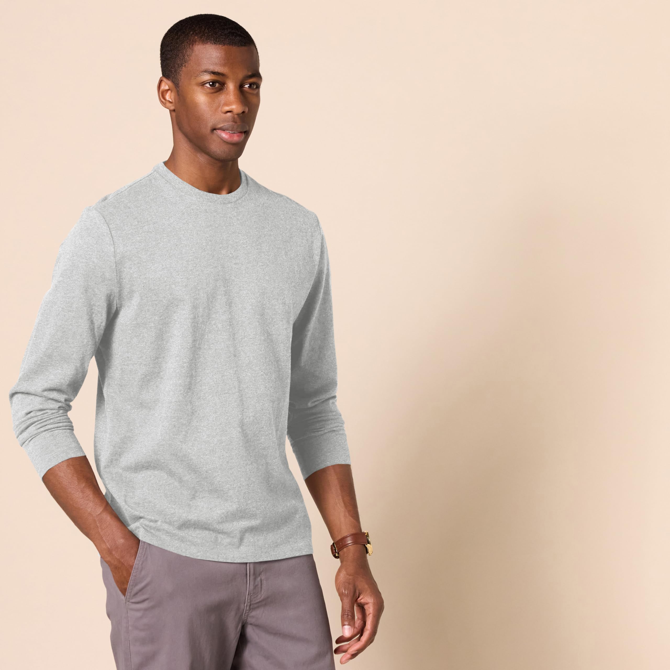 T-Shirt Manches Longues Homme Gris Clair Chiné J