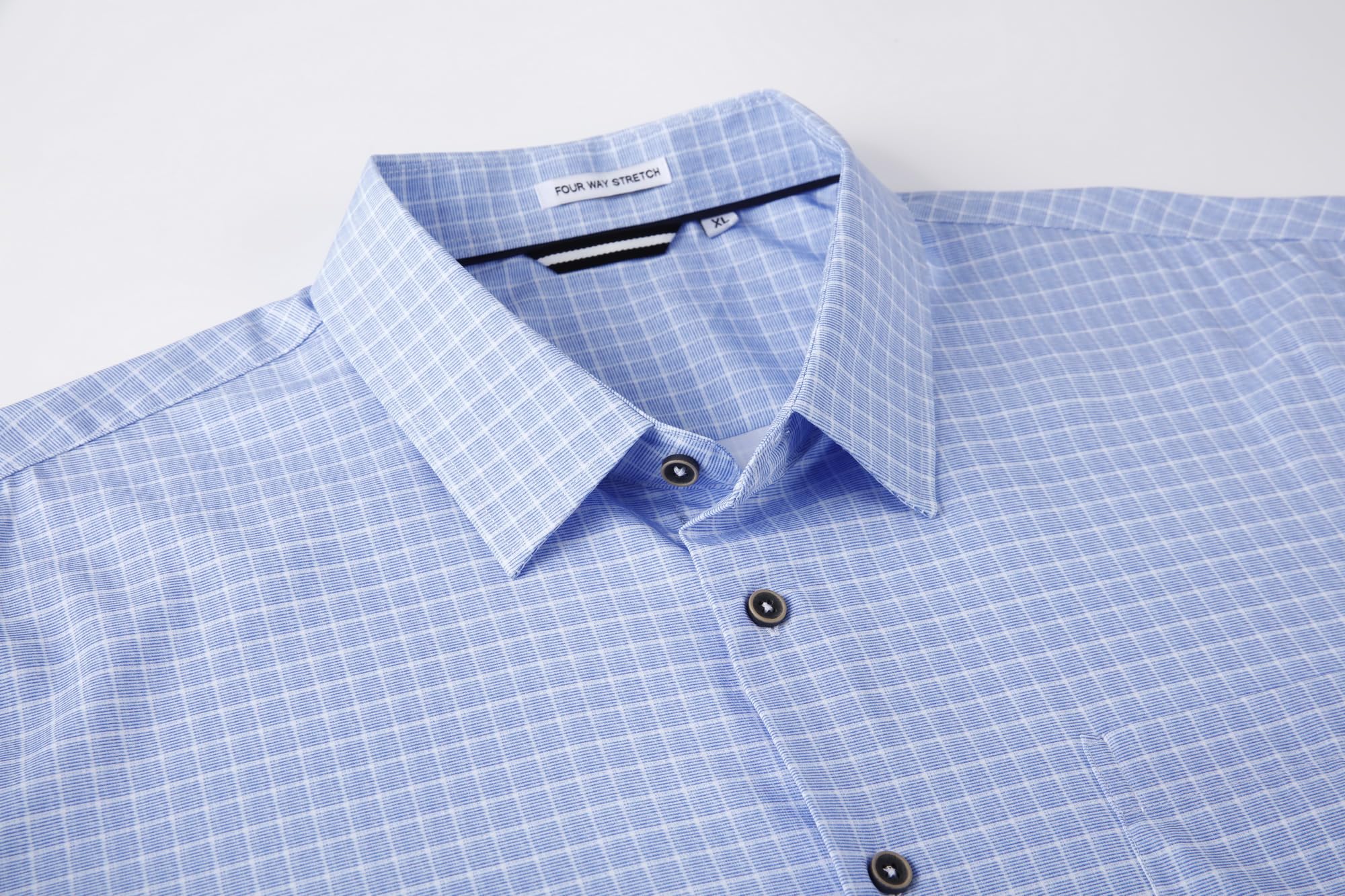 Chemise Homme Extensible 04-Lt Bleue Plaid D