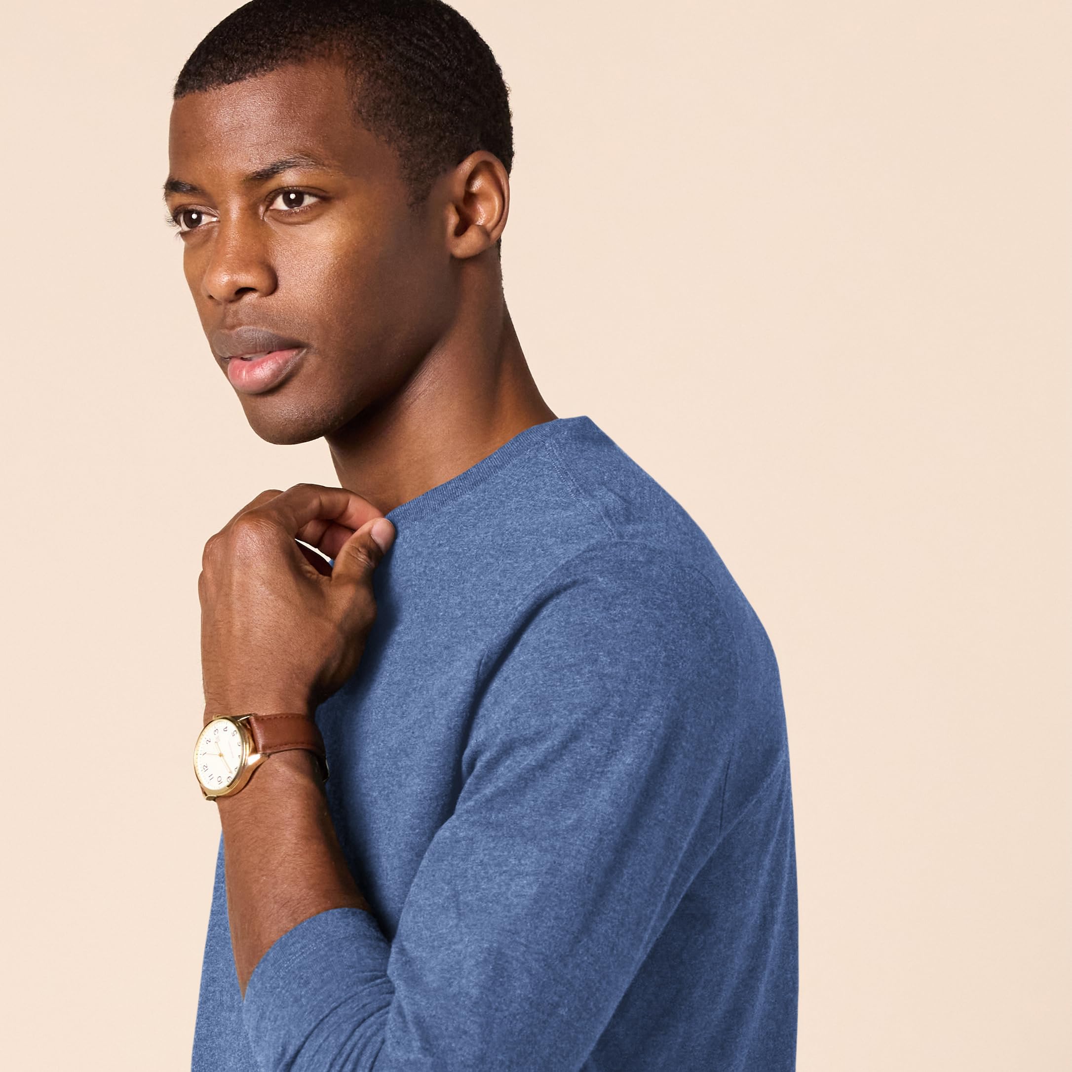 T-Shirt Manches Longues Homme Bleu Chiné J