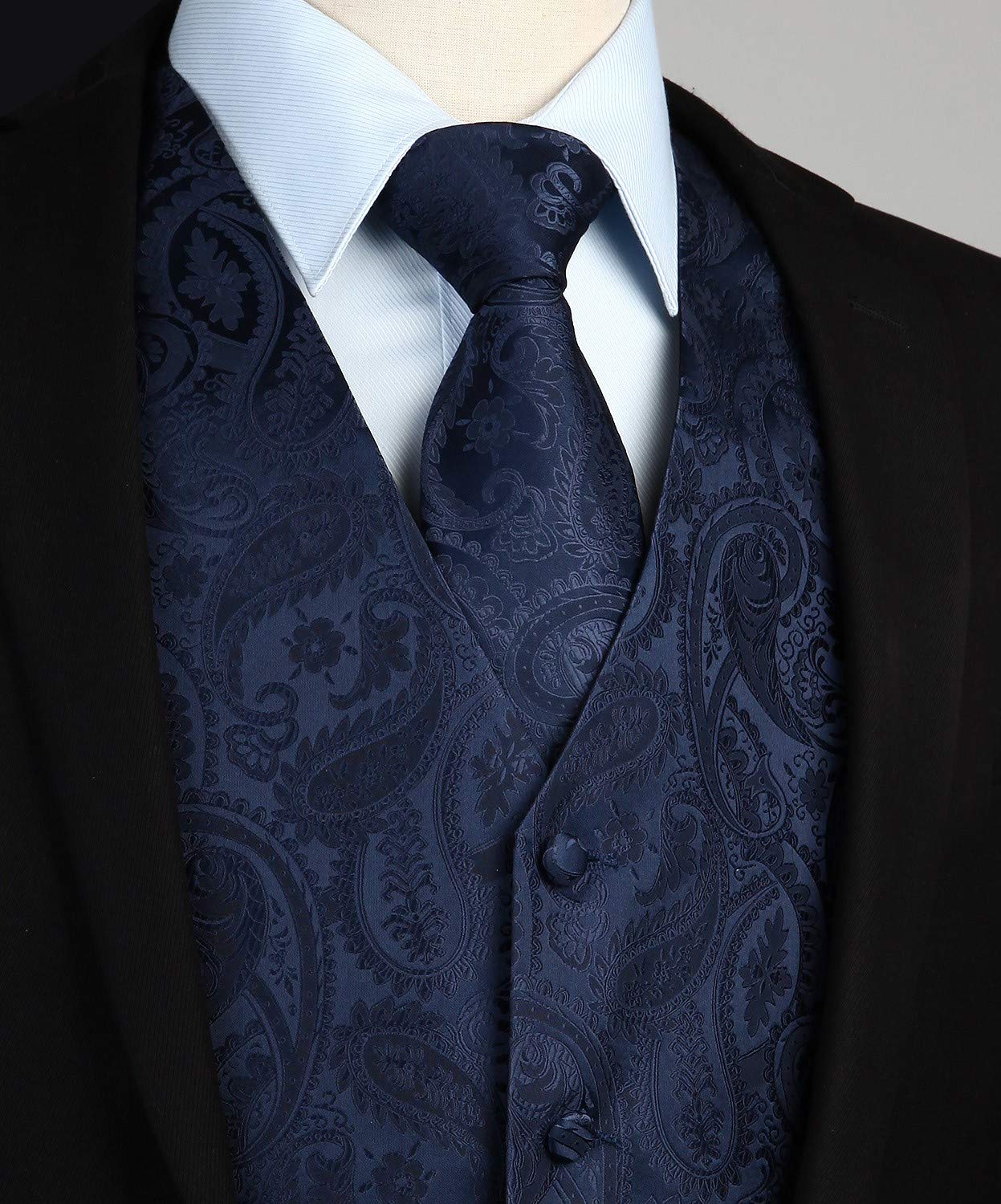 Gilet Homme plus Cravate & Pochette Bleu Marine-3 F