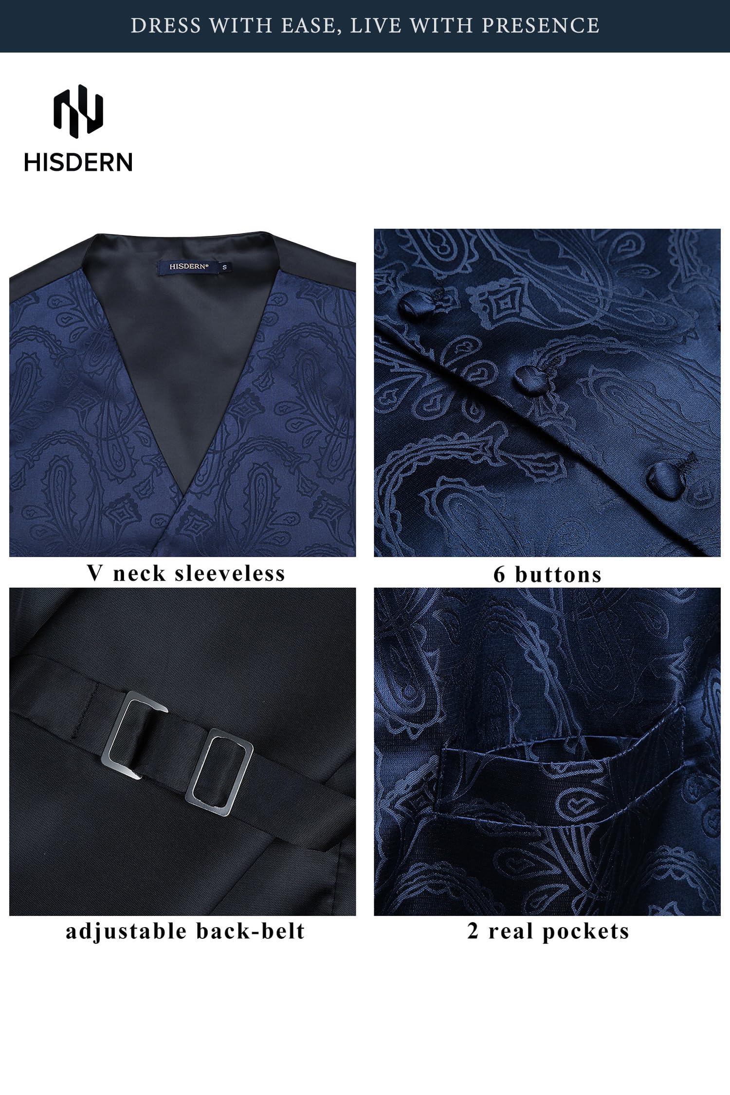 Gilet Homme plus Cravate & Pochette Bleu marin F