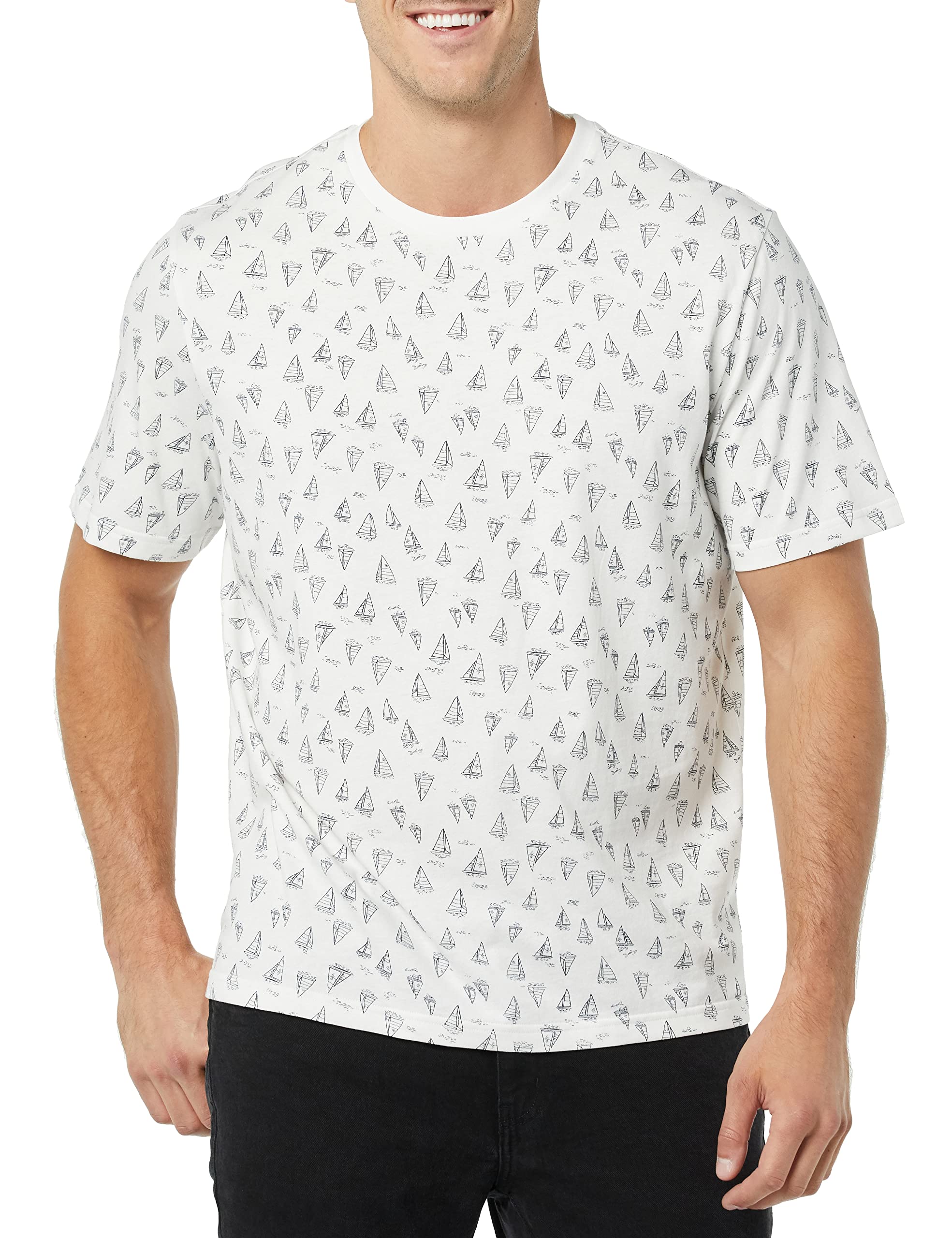 T-shirt Homme Confortable Blanc imprimé Bateaux Bleu Marine I