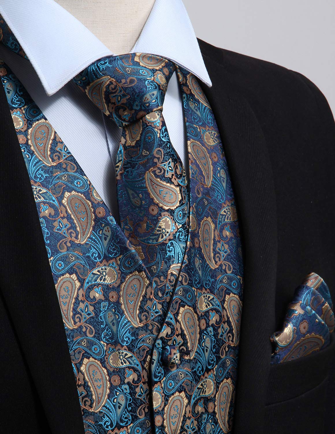 Gilet Homme plus Cravate & Pochette Aqua Brown F