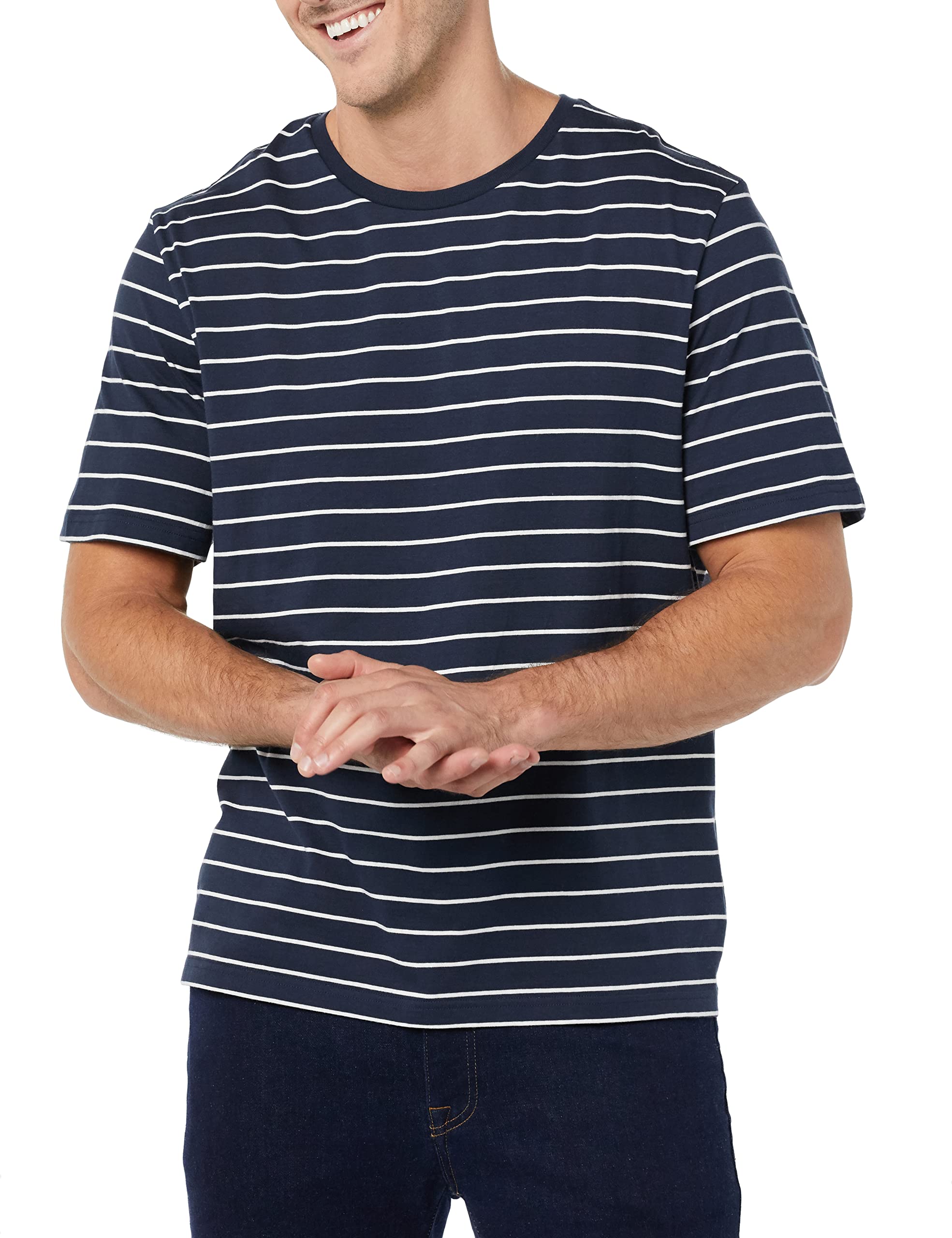 T-shirt Homme Confortable Bleu Marine Rayures Gris Chiné I