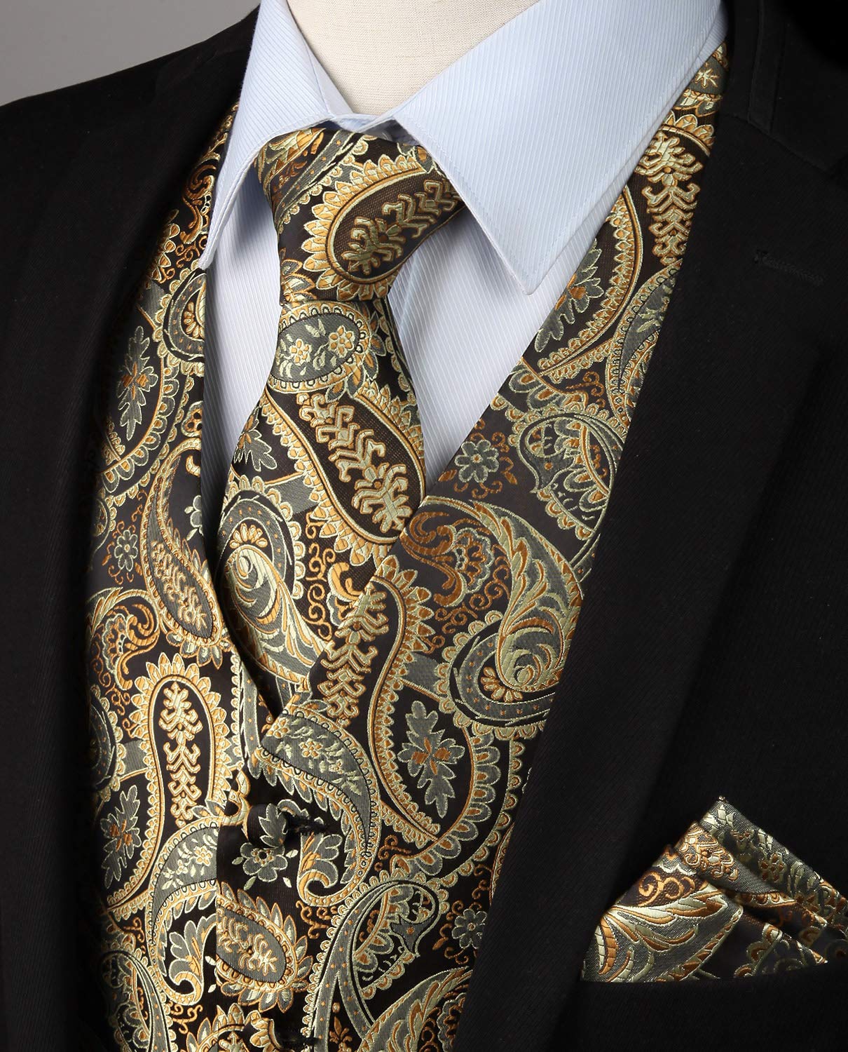 Gilet Homme plus Cravate & Pochette Or F