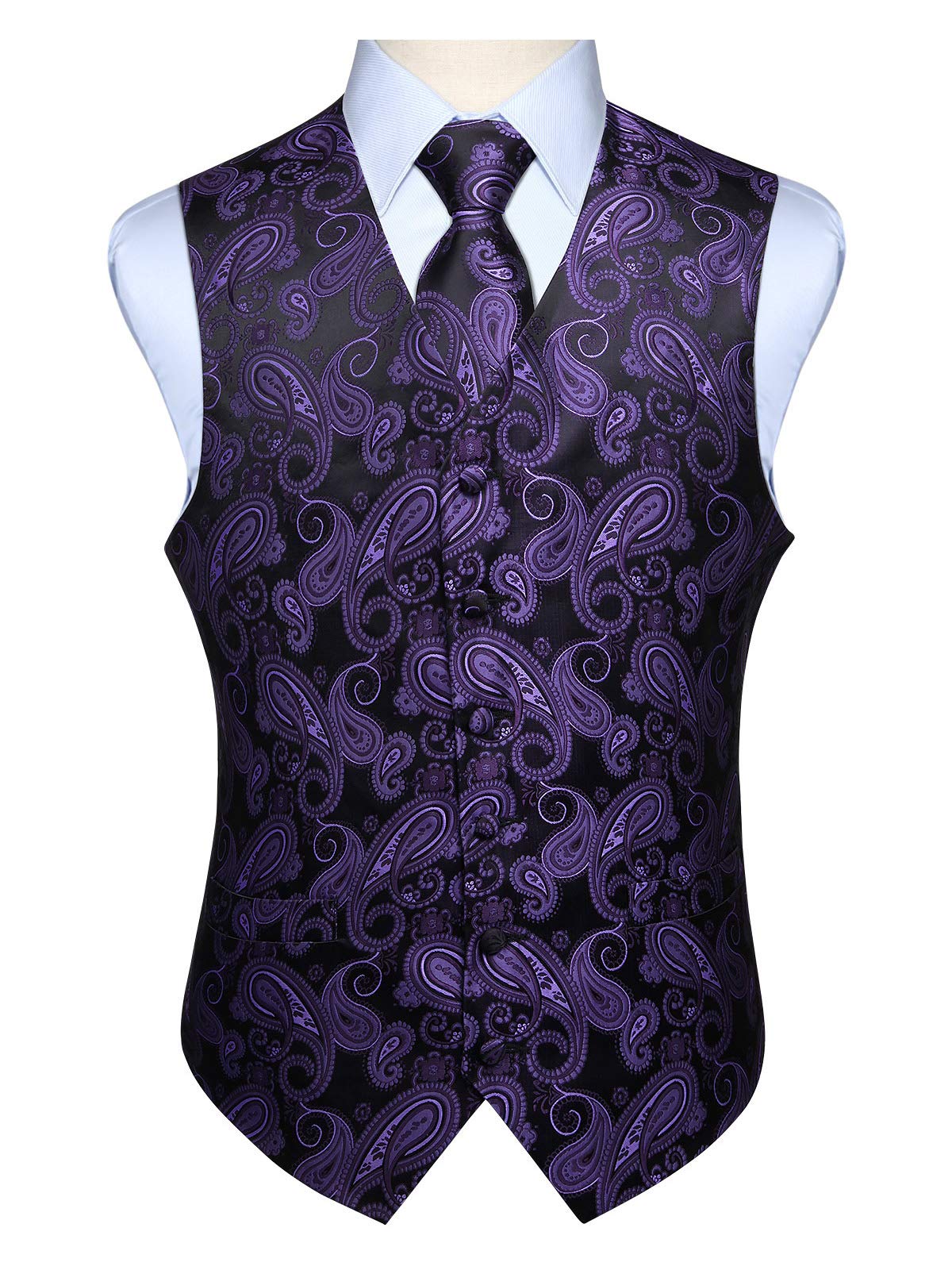 Gilet Homme plus Cravate & Pochette Violet Noir F