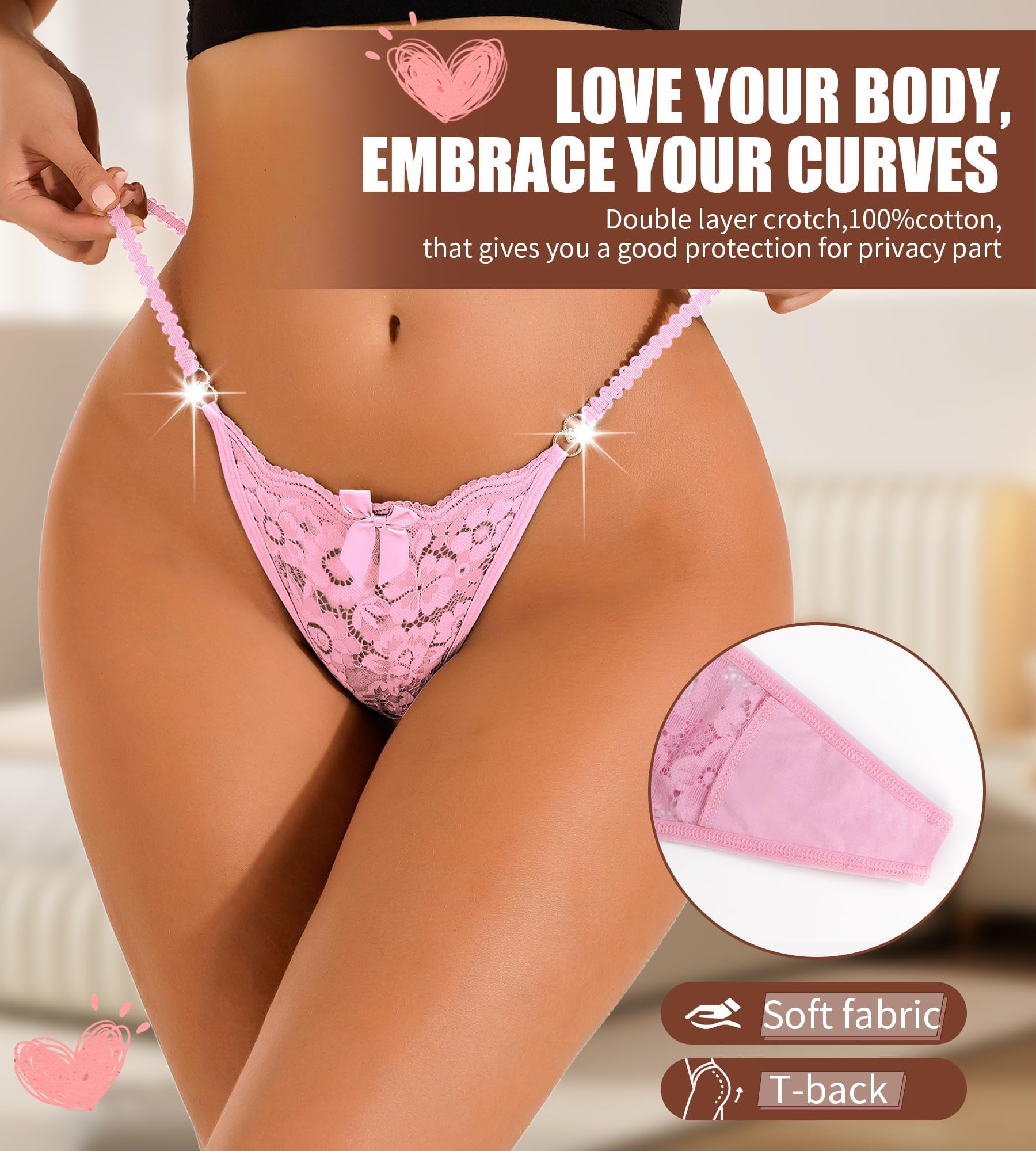 Culotte Cheeky Thong Sexy Lot de 2 Blanc Rose H