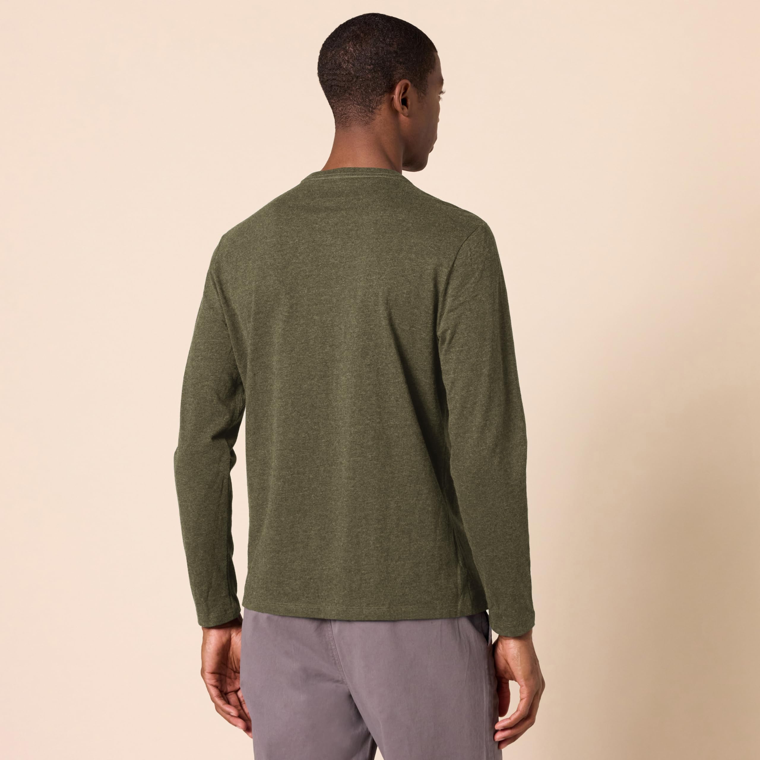 T-Shirt Manches Longues Homme Vert Olive Chiné J