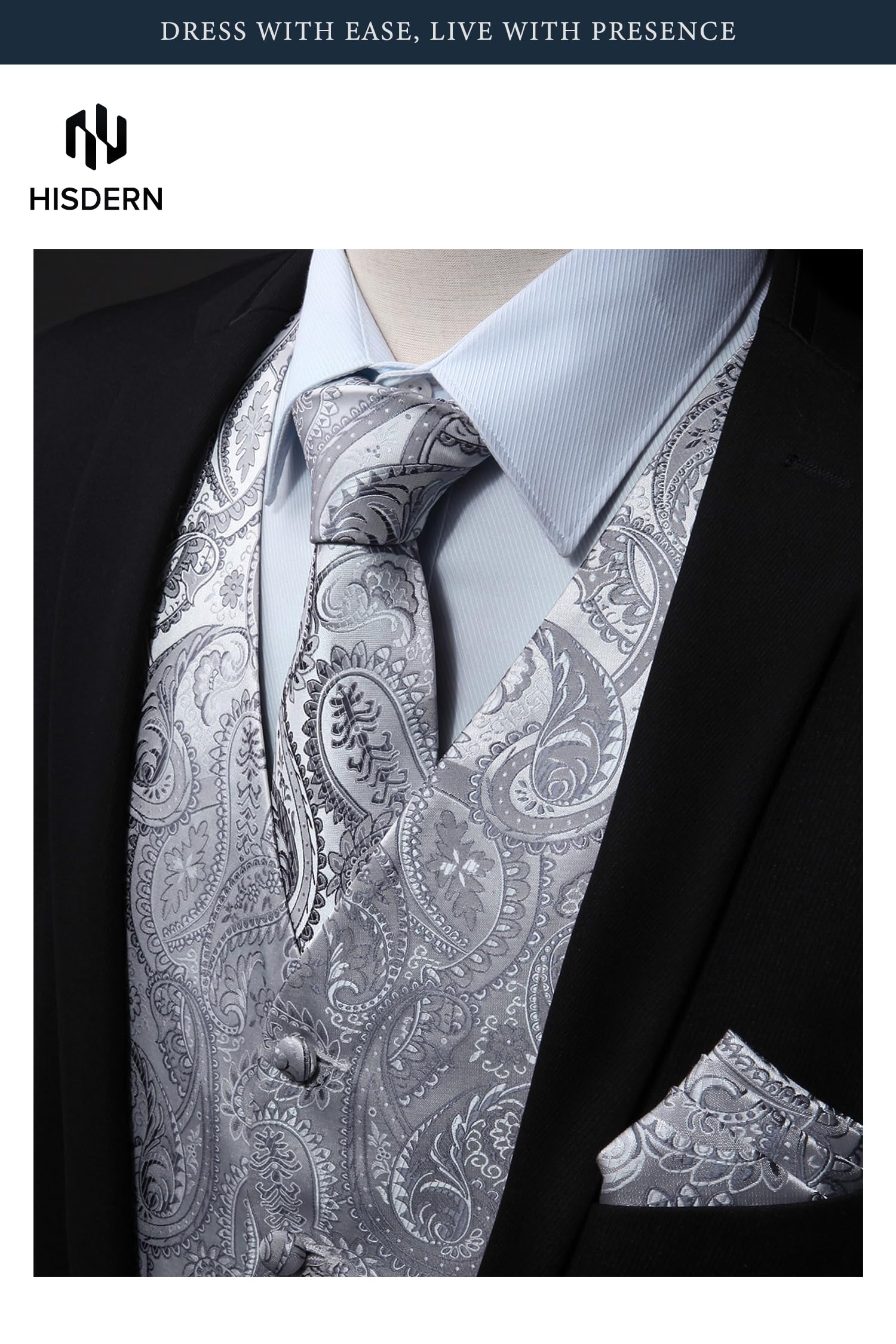 Gilet Homme plus Cravate & Pochette Gris F