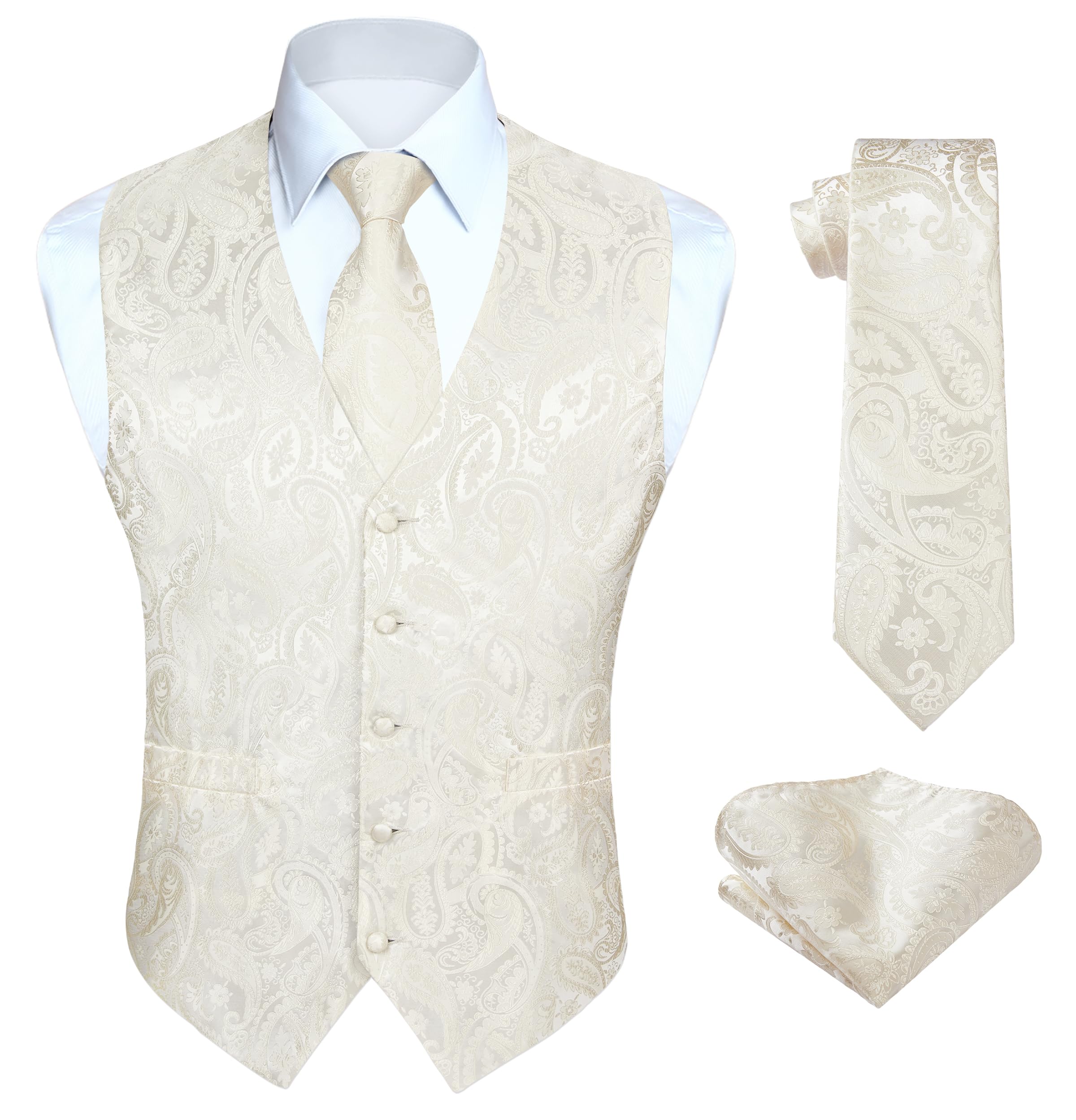 Gilet Homme plus Cravate & Pochette Beige-1 F