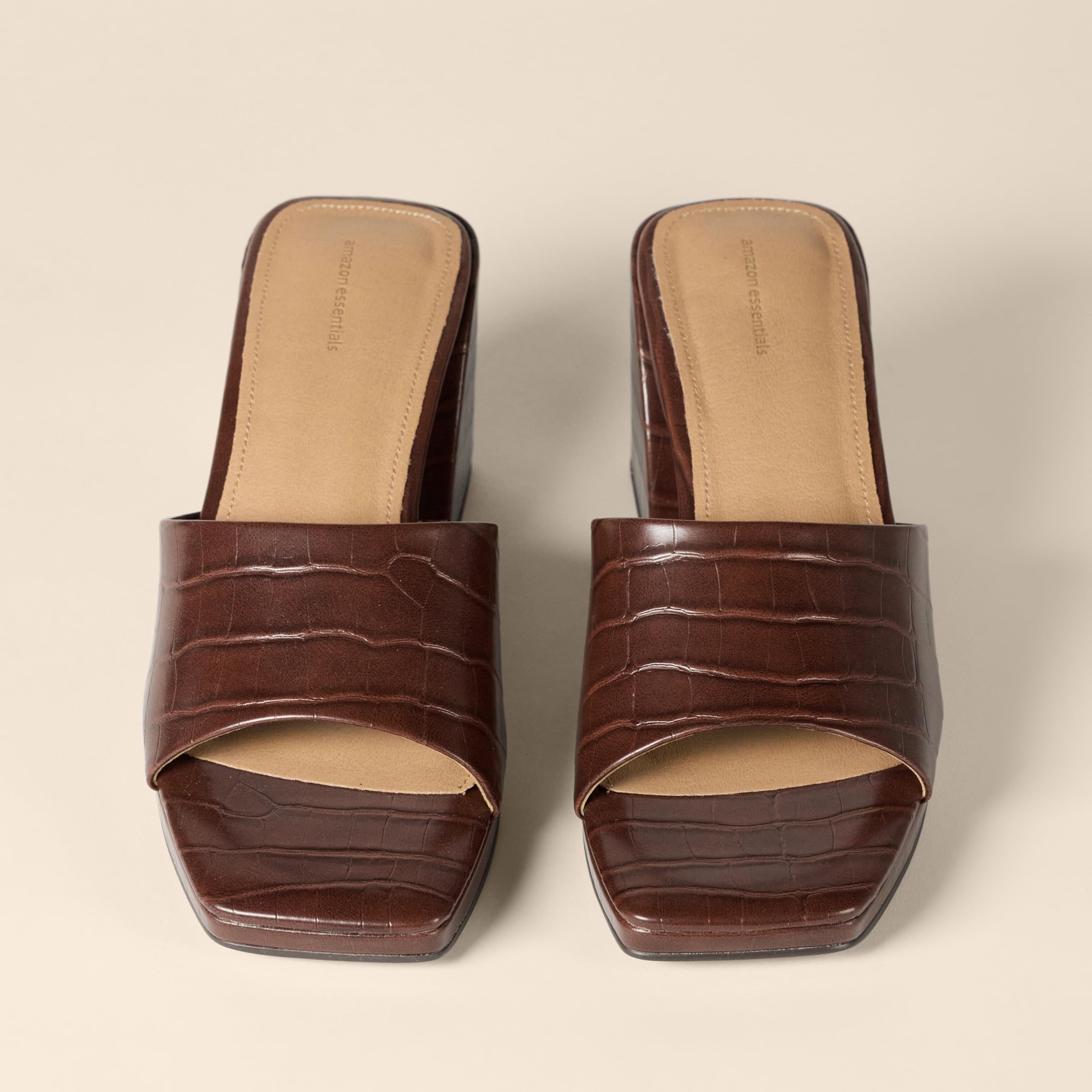 Sandales Platform Mule Faux Crocodile Marron A