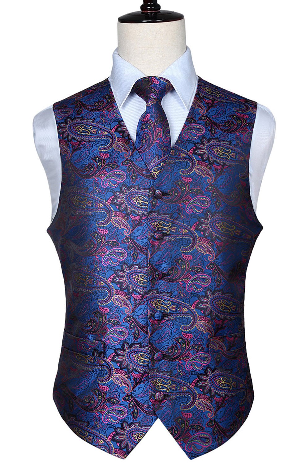 Gilet Homme plus Cravate & Pochette Bleu rose F