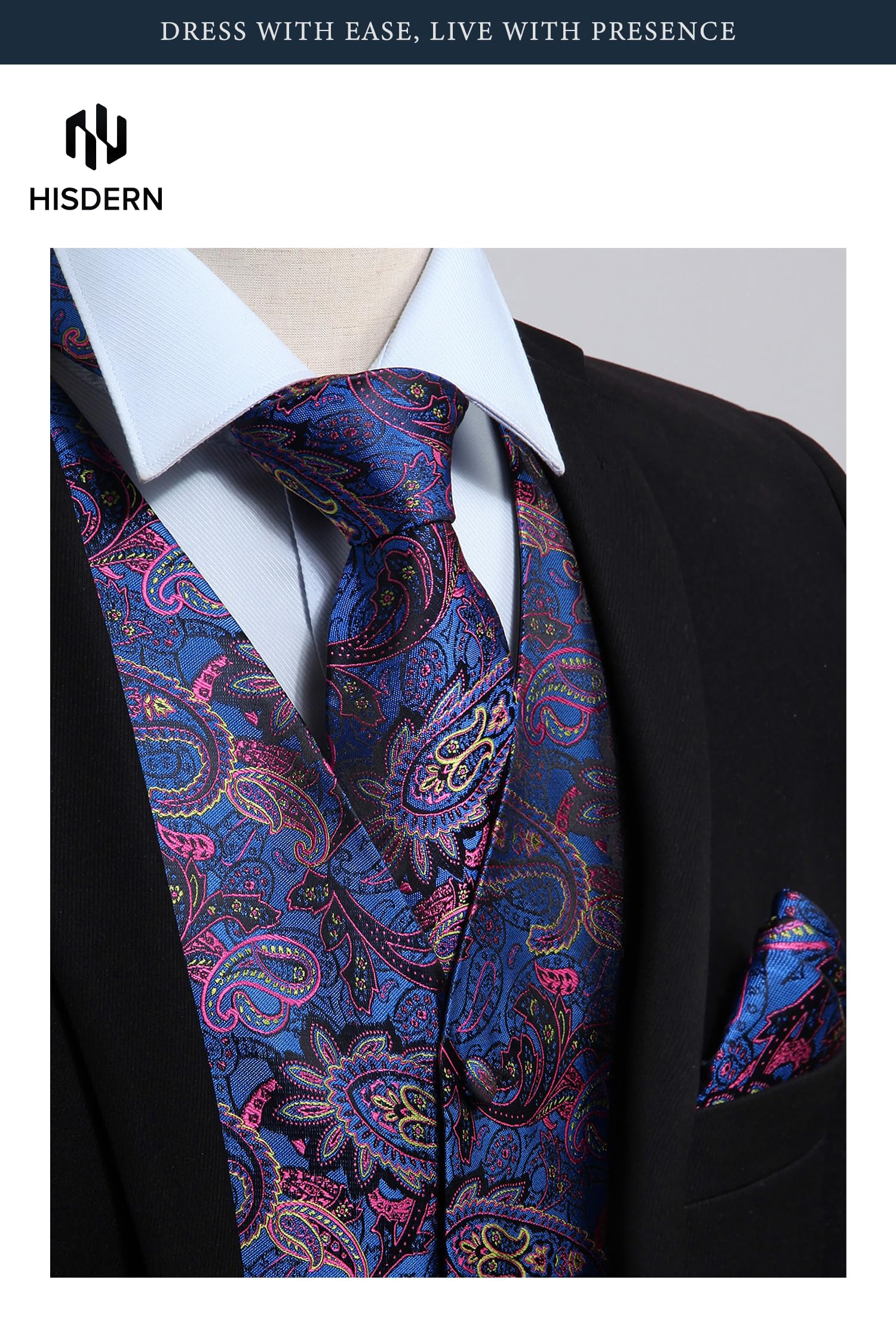 Gilet Homme plus Cravate & Pochette Bleu rose F