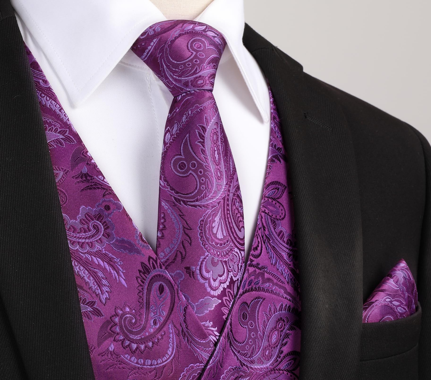 Gilet Homme plus Cravate & Pochette Violet-3 F