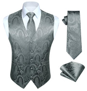 Gilet Homme plus Cravate & Pochette Gris foncé-N F