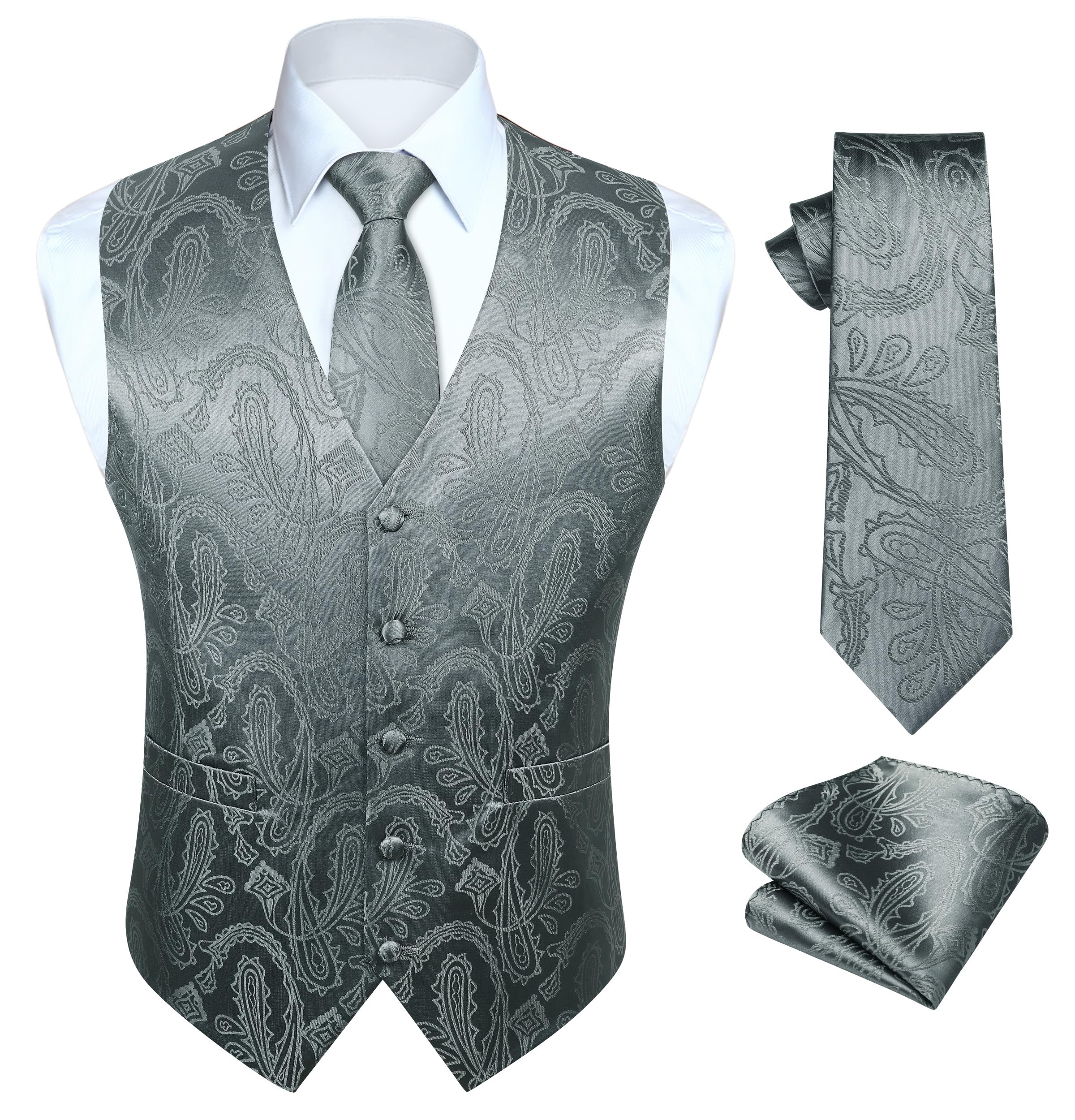 Gilet Homme plus Cravate & Pochette Gris foncé-N F