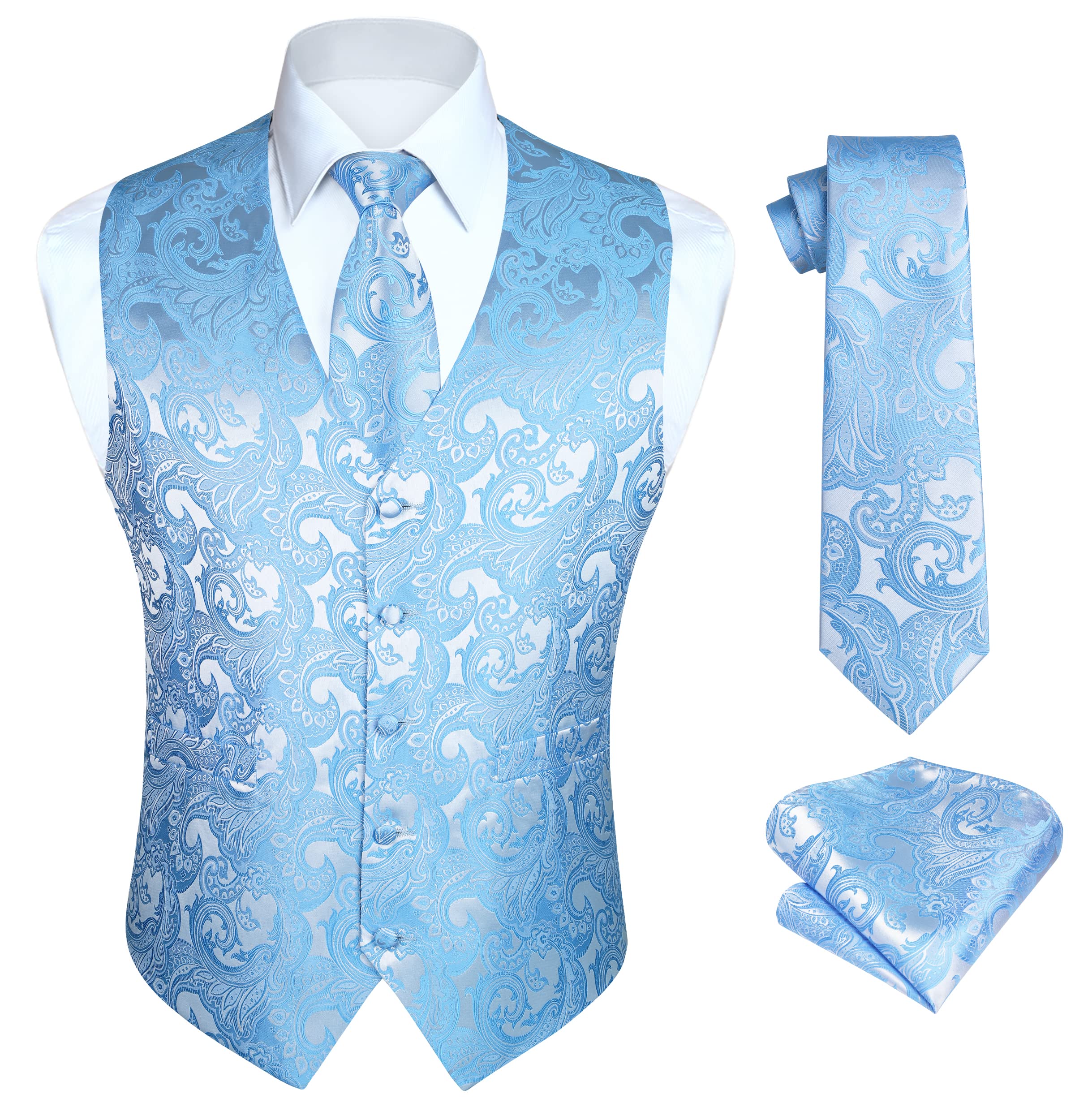 Gilet Homme plus Cravate & Pochette Bleu Clair F