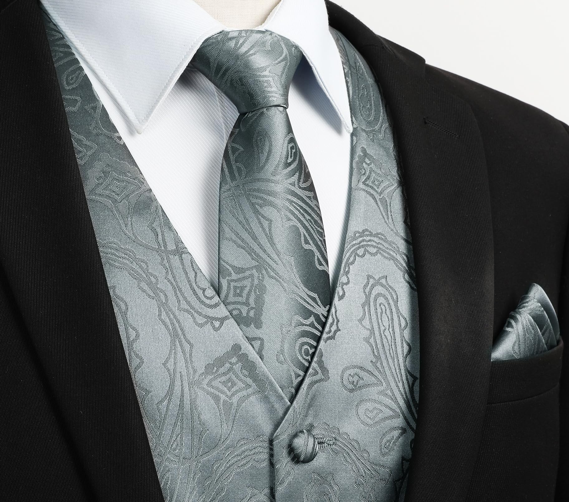 Gilet Homme plus Cravate & Pochette Gris foncé-N F