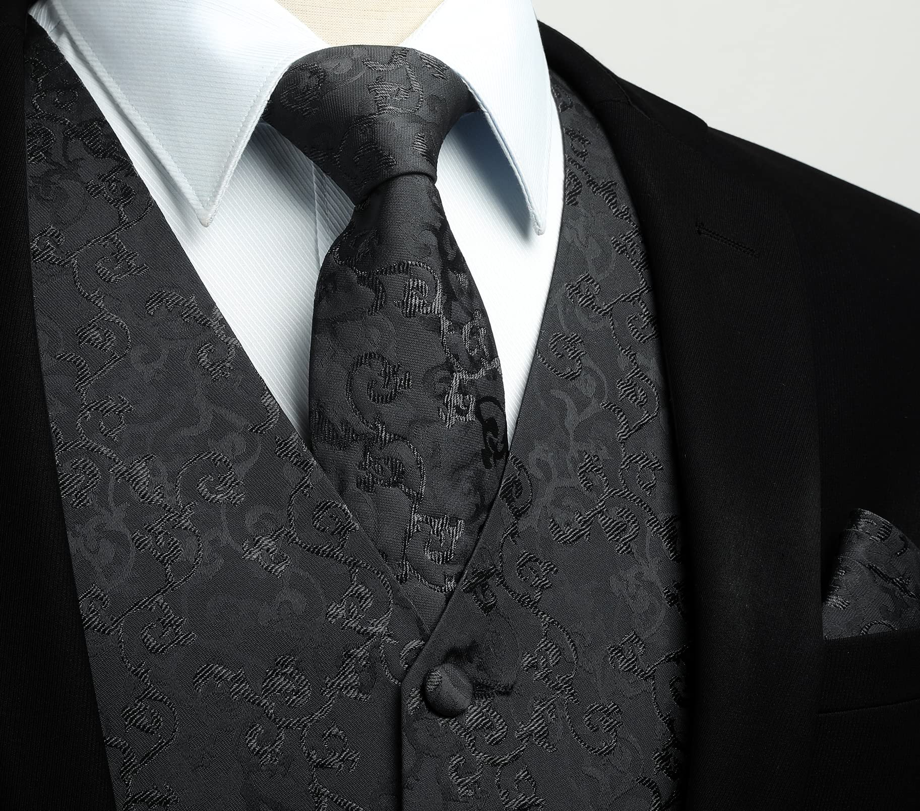 Gilet Homme plus Cravate & Pochette Noir-1 F