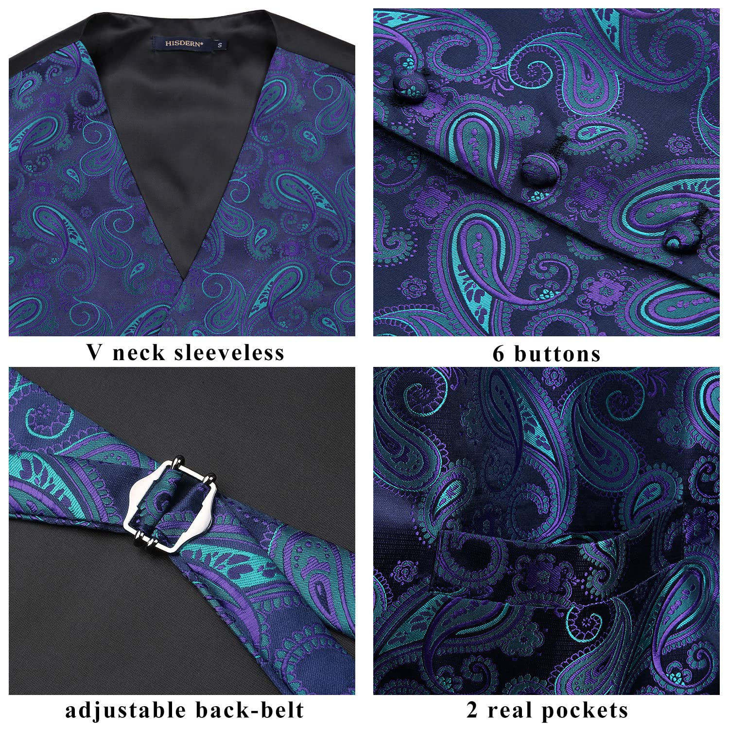 Gilet Homme plus Cravate & Pochette Violet vert F