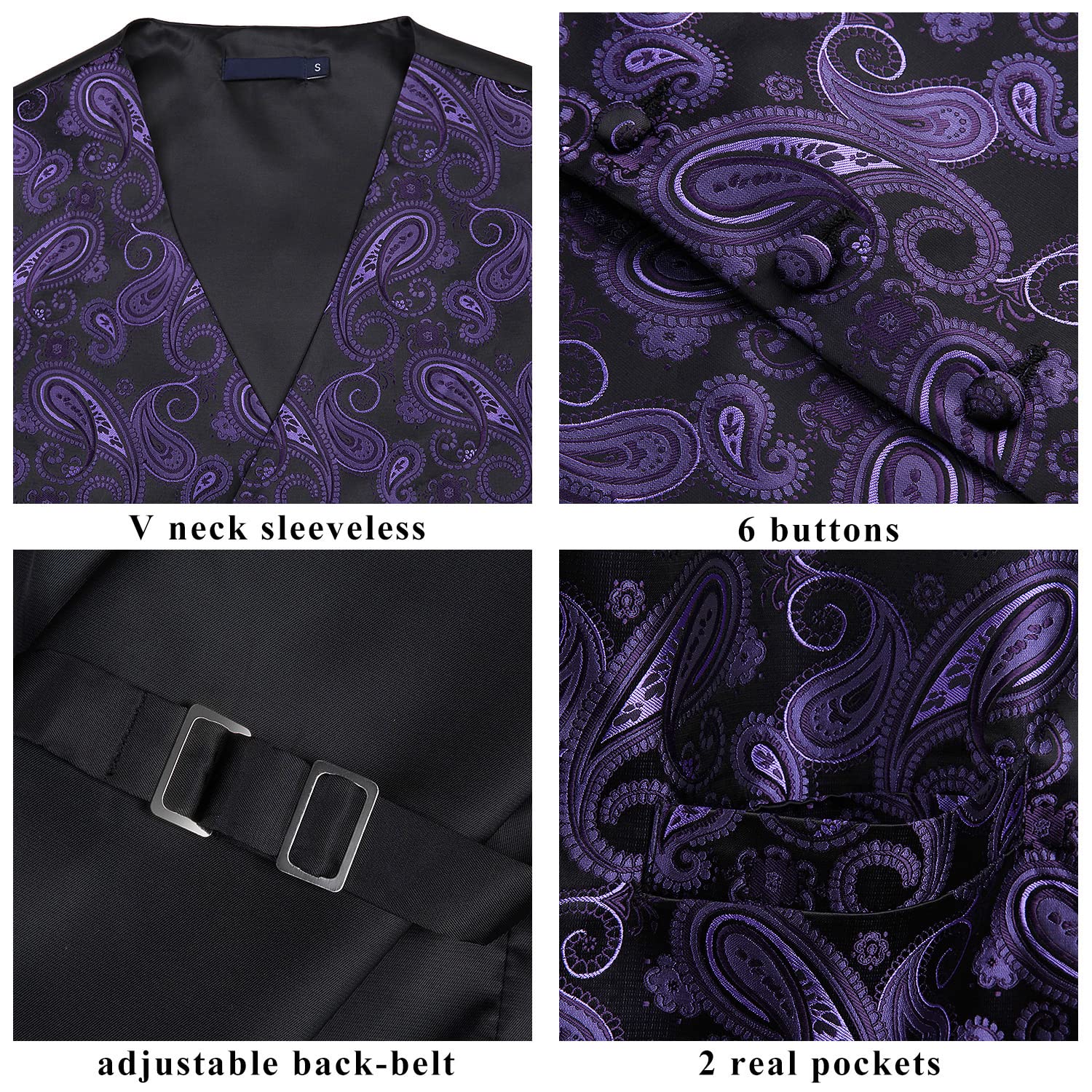 Gilet Homme plus Cravate & Pochette Violet Noir F