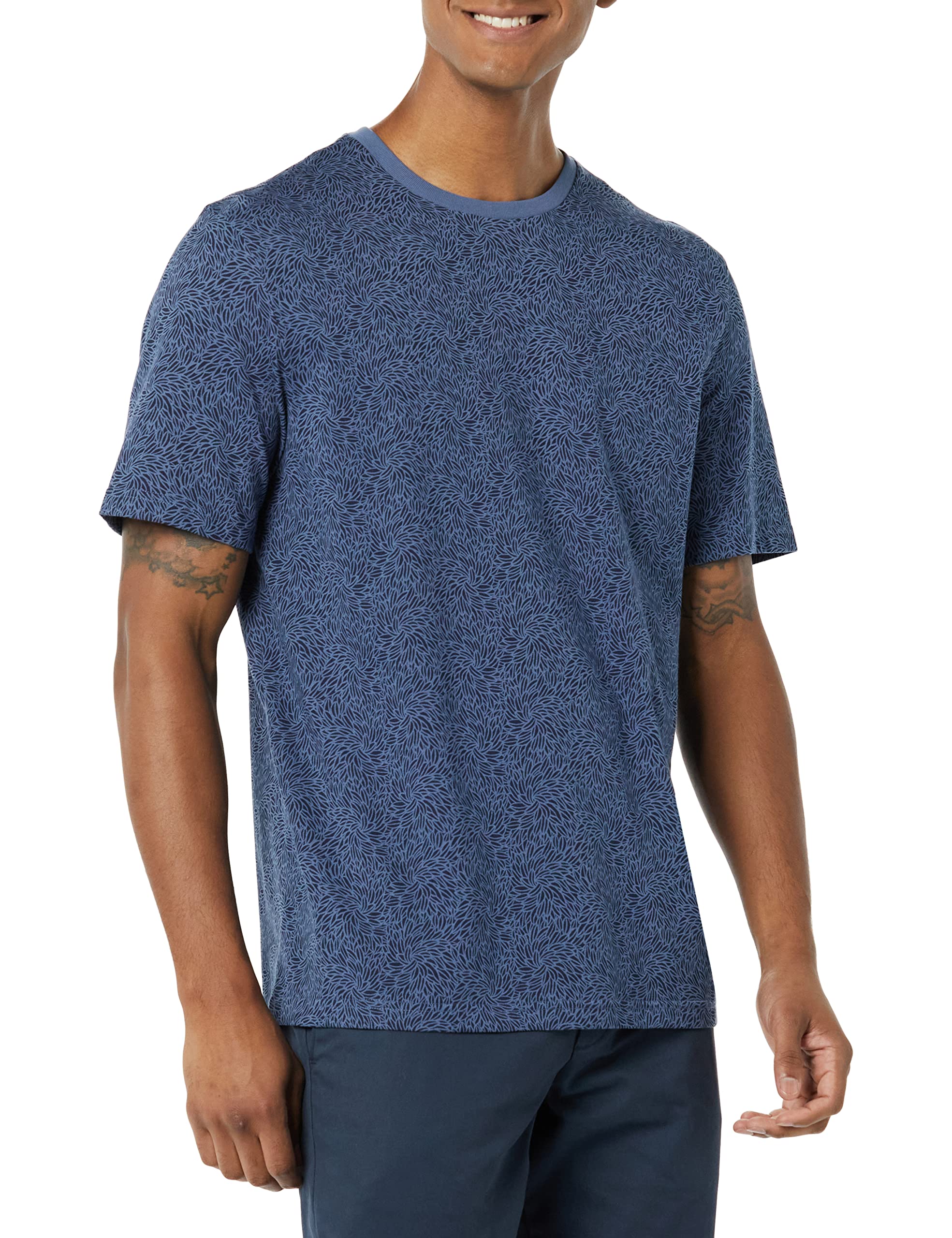 T-shirt Homme Confortable Bleu Délavé Bleu Marine Imprimé Fleuri I