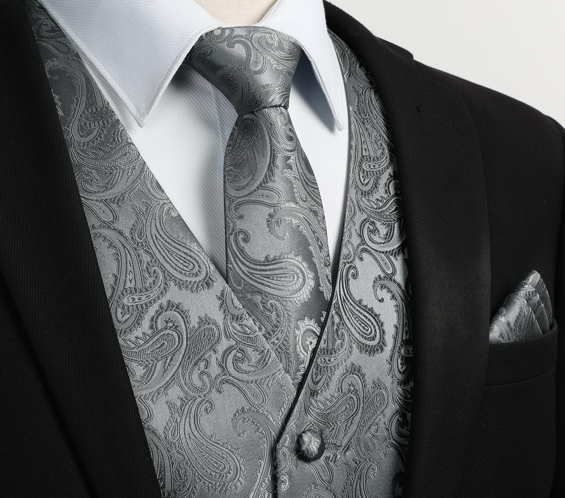 Gilet Homme plus Cravate & Pochette Gris-2 F