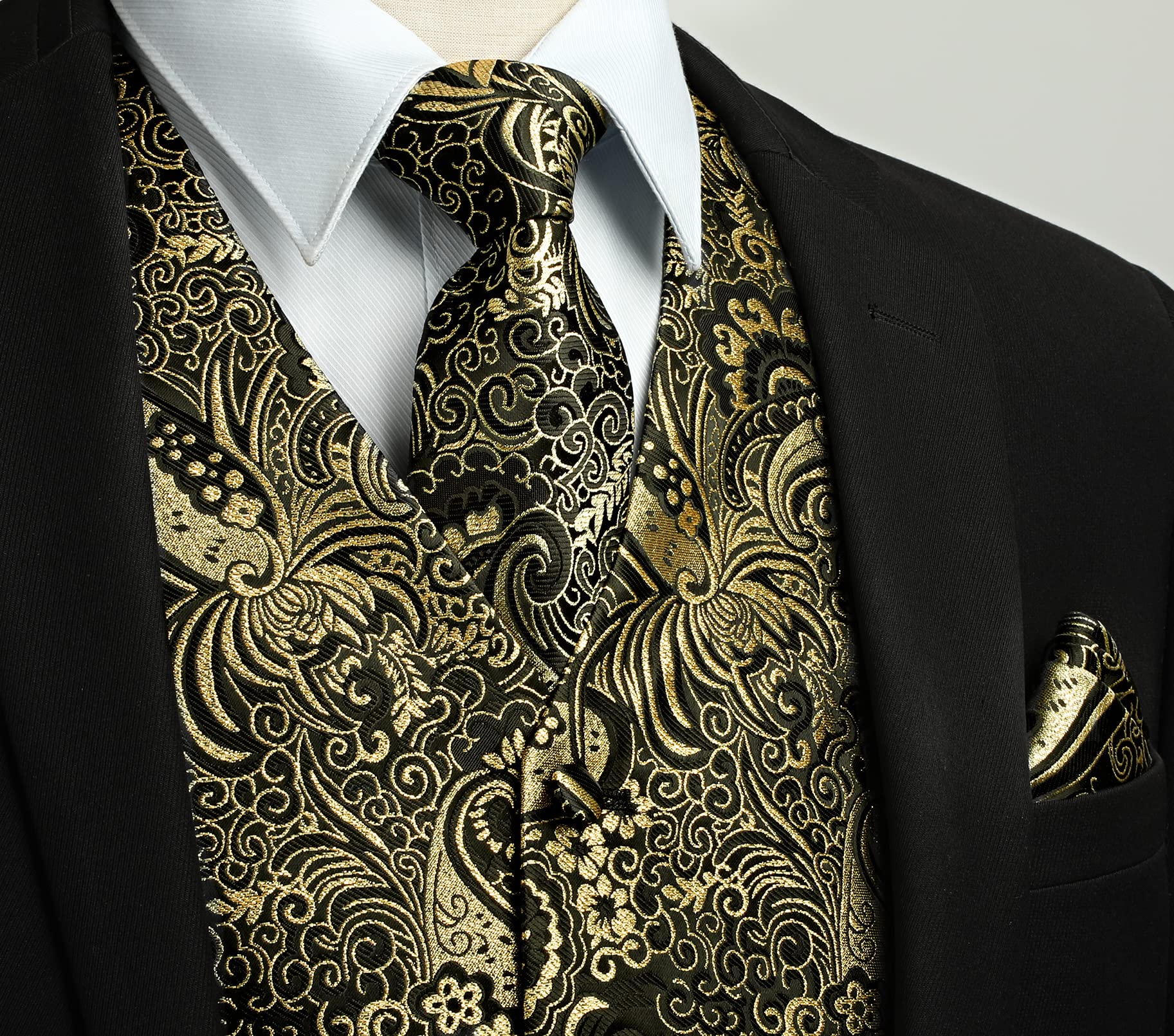 Gilet Homme plus Cravate & Pochette Or & Noir F