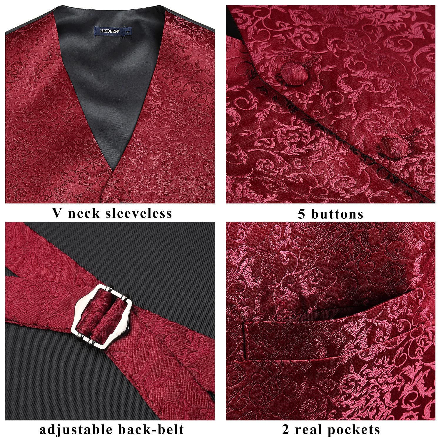 Gilet Homme plus Cravate & Pochette Bourgogne-2 F