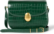 Sac Bandoulière en Raphia Faux Crocodile Vert Foncé D