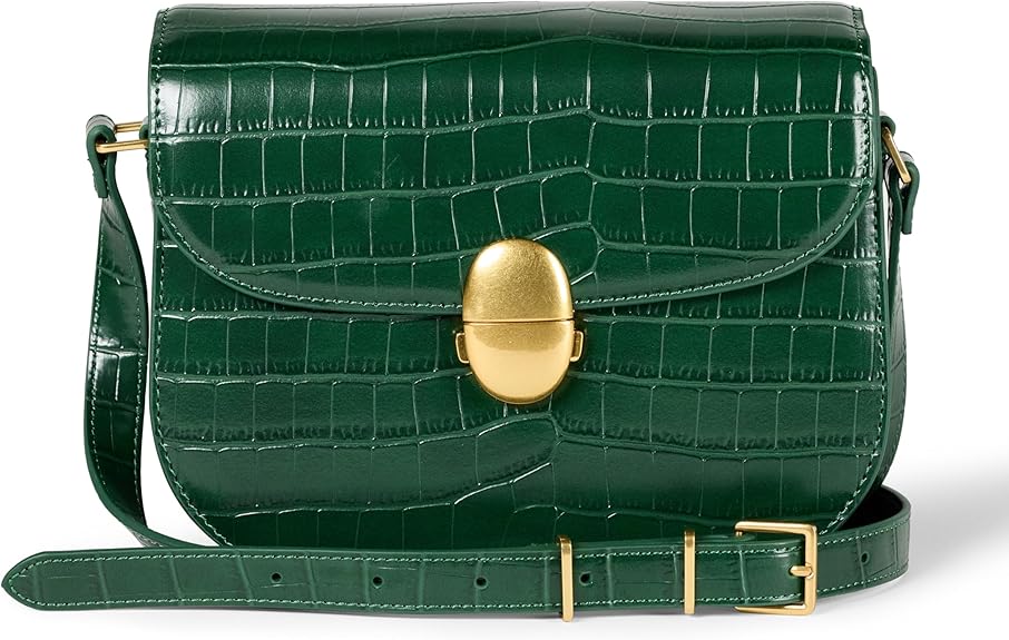 Sac Bandoulière en Raphia Faux Crocodile Vert Foncé D