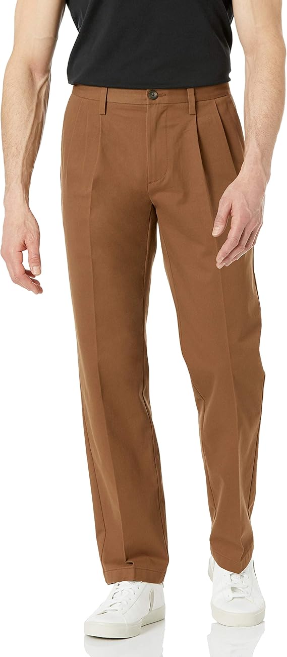 Pantalon Plissé Infroissable Brun Kaki Foncé A