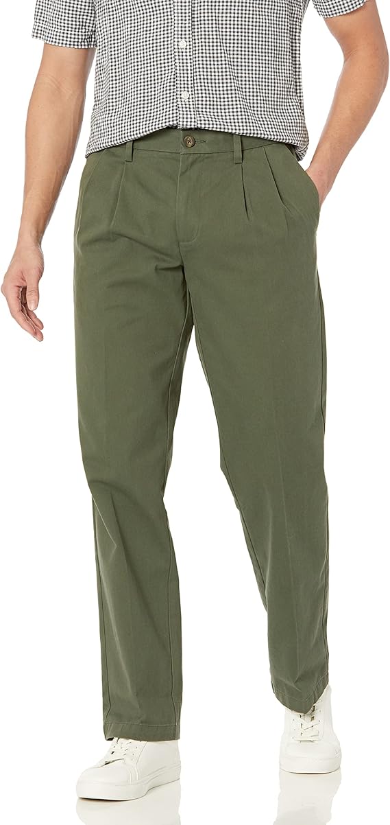 Pantalon Plissé Infroissable Olive Foncé A