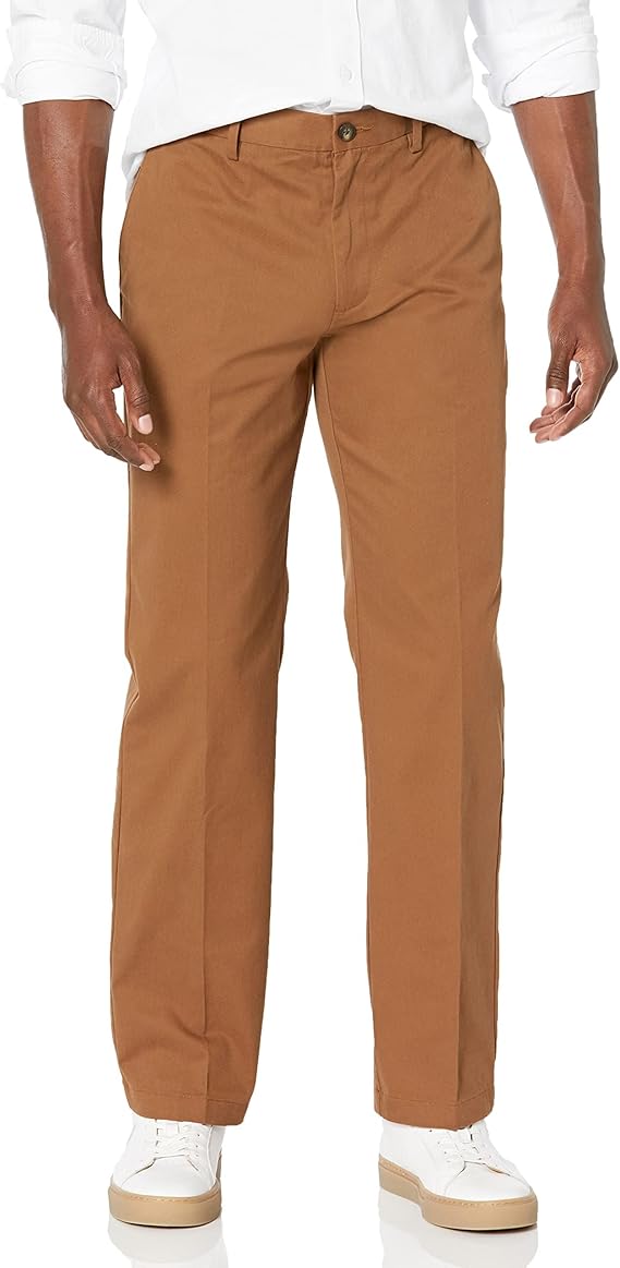 Pantalon Chino Infroissable Brun Kaki Foncé E