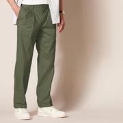 Pantalon Plissé Infroissable Olive Foncé A
