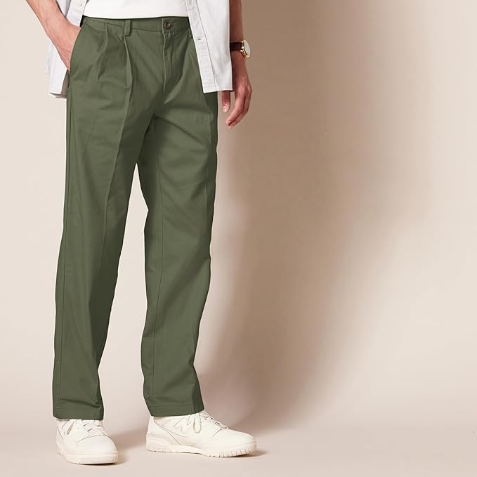 Pantalon Plissé Infroissable Olive Foncé A