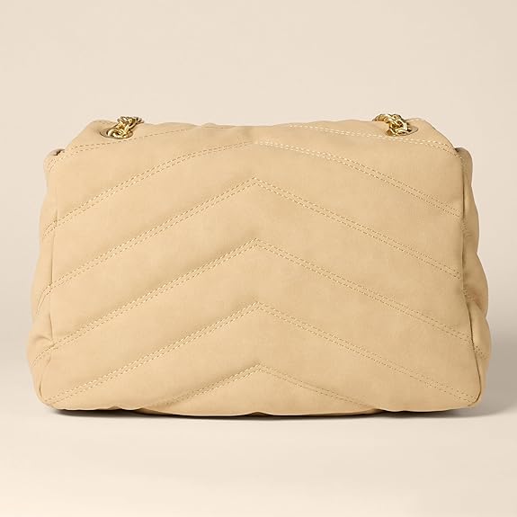 Sac à Rabat Matelassé Faux Daim Marron Clair G