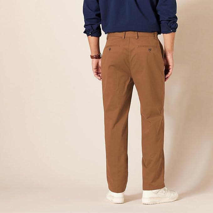 Pantalon Chino Infroissable Brun Kaki Foncé E