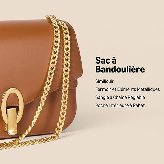 Sac à Bandoulière avec Chaîne Similicuir Brun Clair J