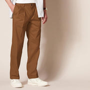 Pantalon Plissé Infroissable Brun Kaki Foncé A